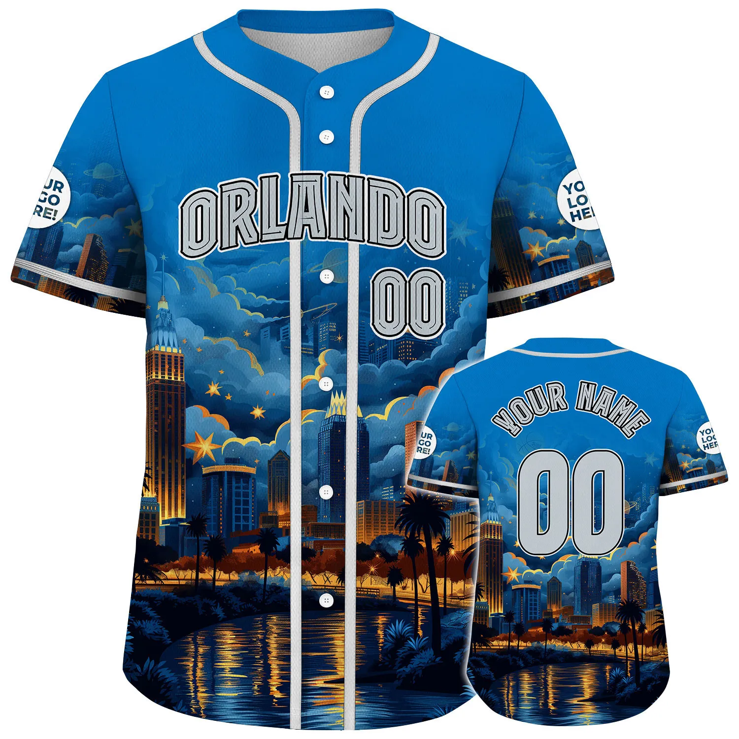 Grey Blue Orlando Magic City In Night Custom Name Baseball Jerseys For Men & Women