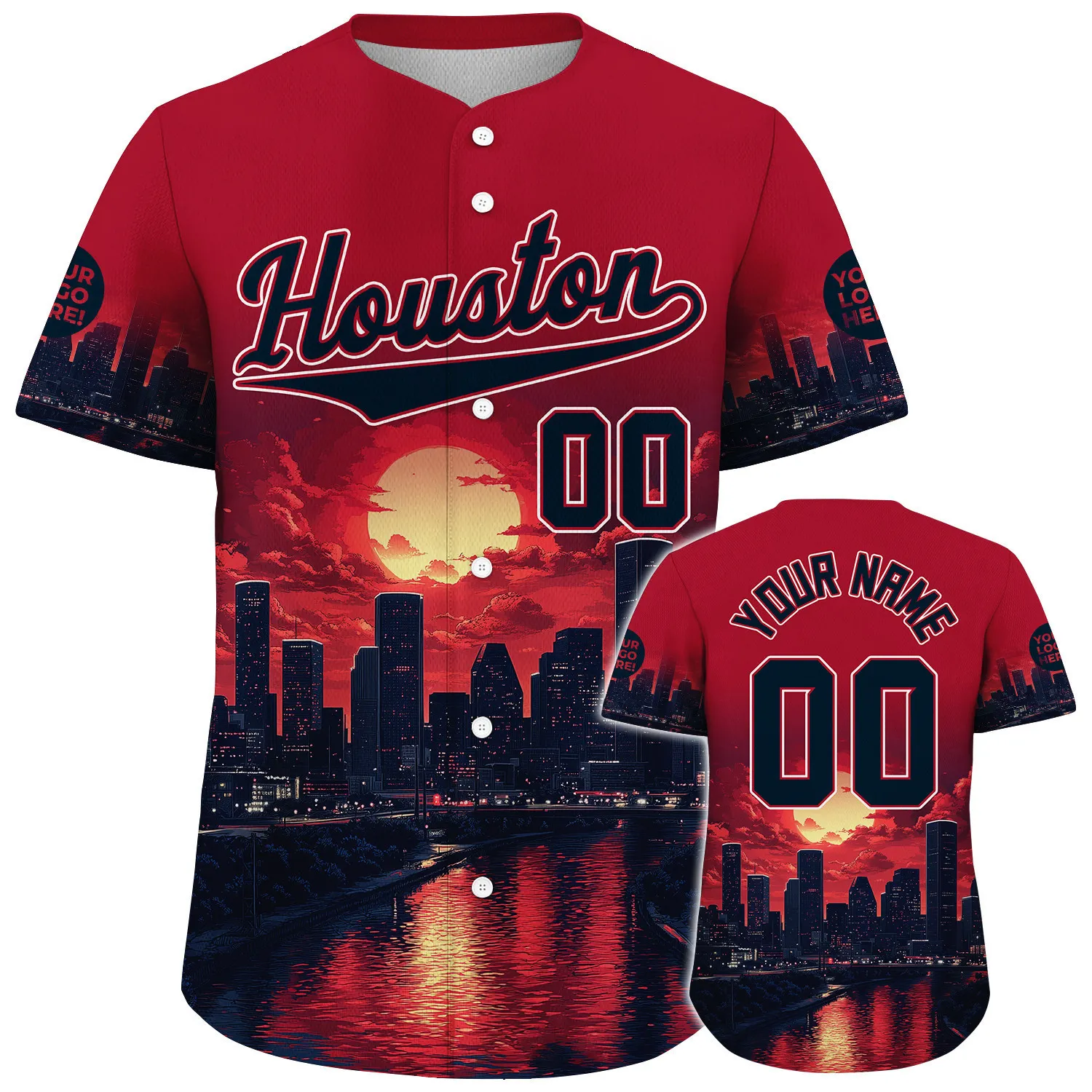 Red Deep Blue Houston City Dallas District JPMorgan Chase Tower Bloody Sunset Custom Name Baseball Jerseys For Men & Women