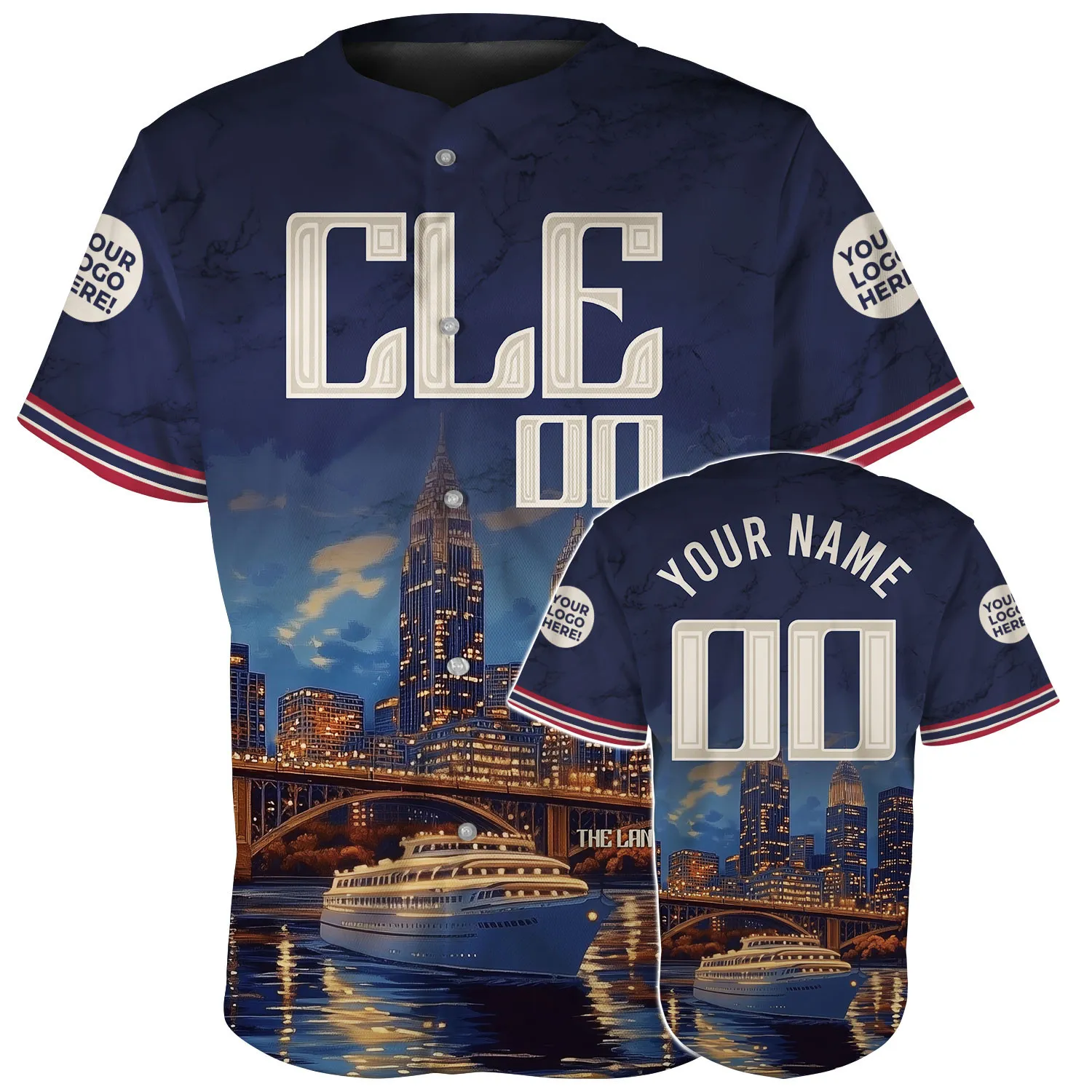 Cleveland Skyline Cuyahoga River Cruise Custom Name Baseball Jerseys For Men & Women