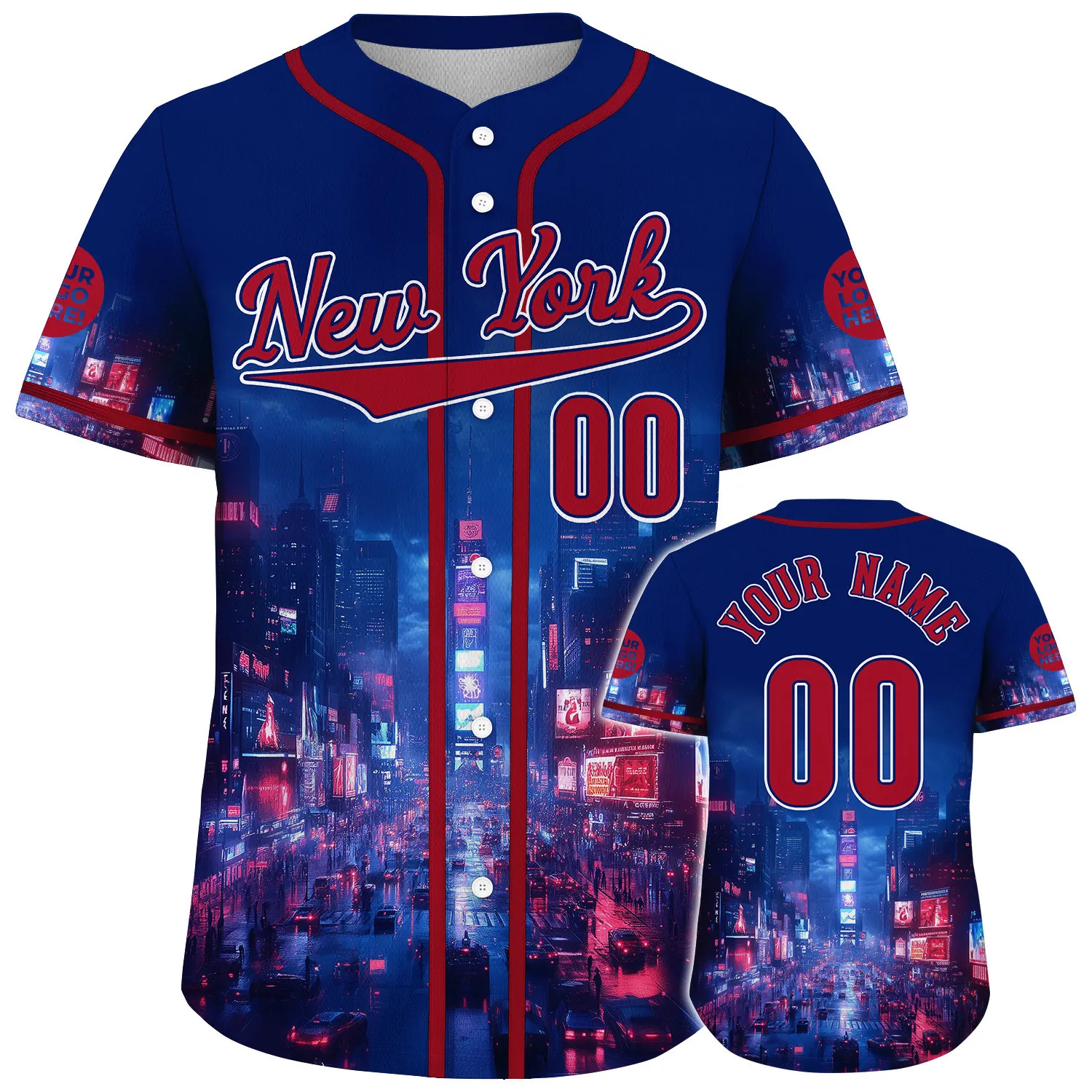 Red Navy New York City Time Square Lightning Night Custom Name Baseball Jerseys For Men & Women