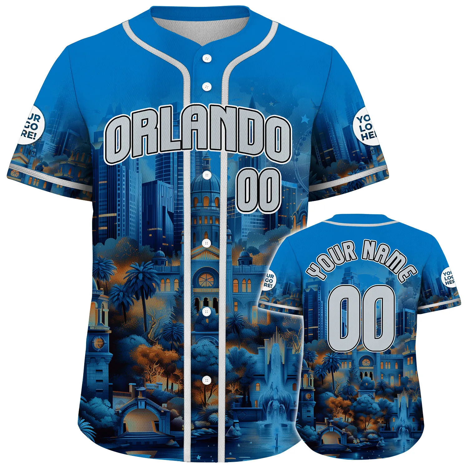 Grey Blue Orlando Sleek Cityscape Custom Name Baseball Jerseys For Men & Women