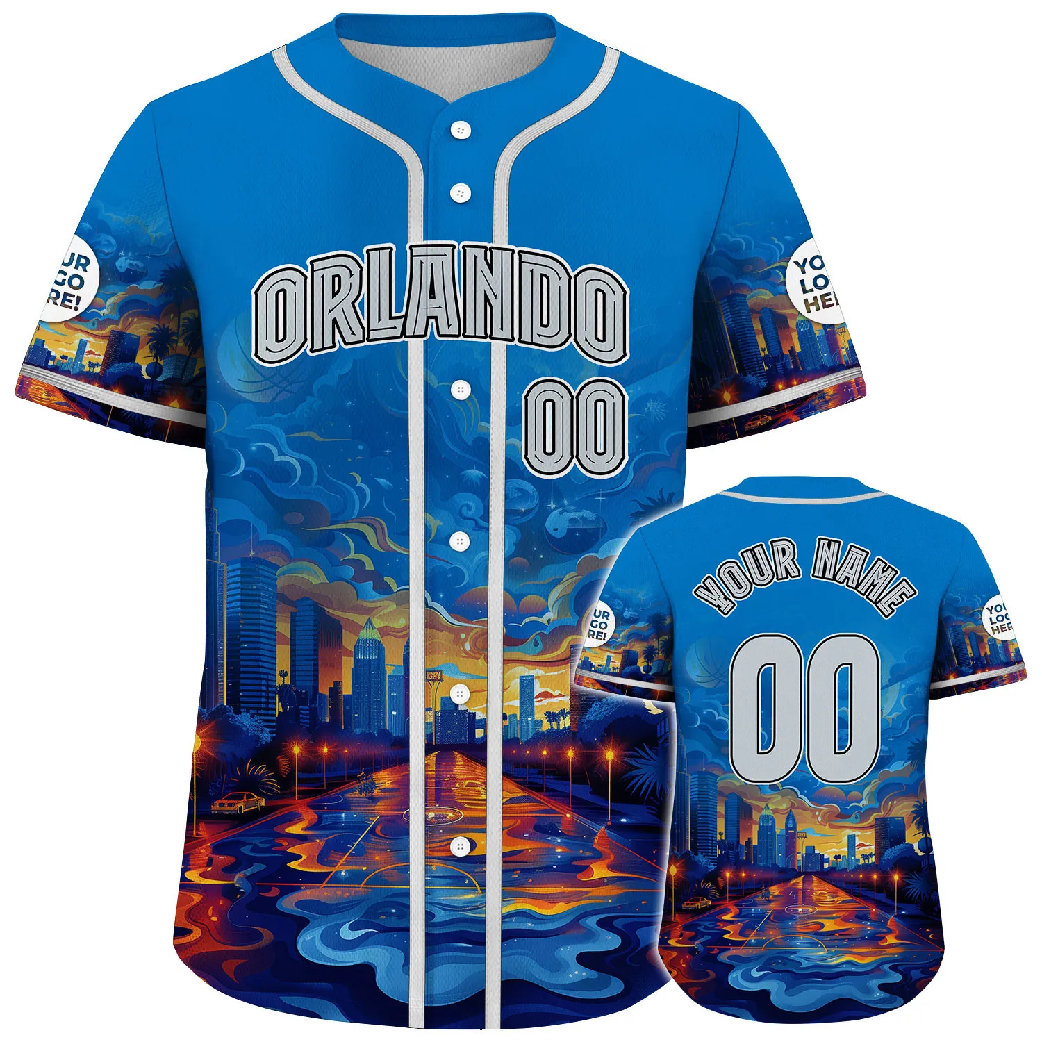 Grey Blue Orlando City In Sunset Custom Name Baseball Jerseys For Men & Women