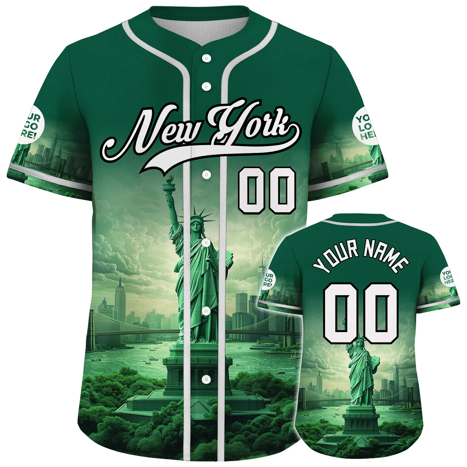 White Gotham Green New York City Statue Of Liberty Mysterious City Backdrop Custom Name Baseball Jerseys For Men & Women