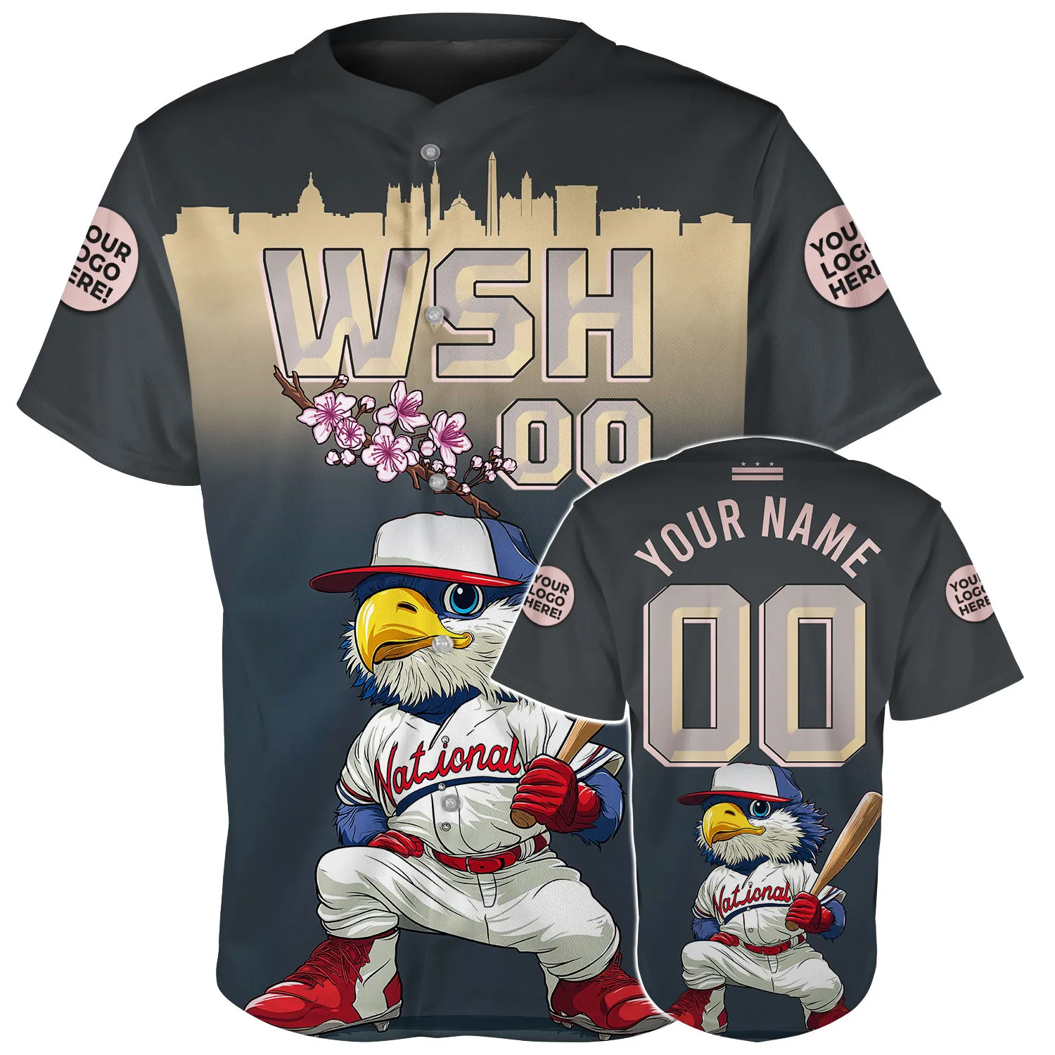 Washington Baseball Mascot Blossom Flower Custom Name Baseball Jerseys For Men & Women
