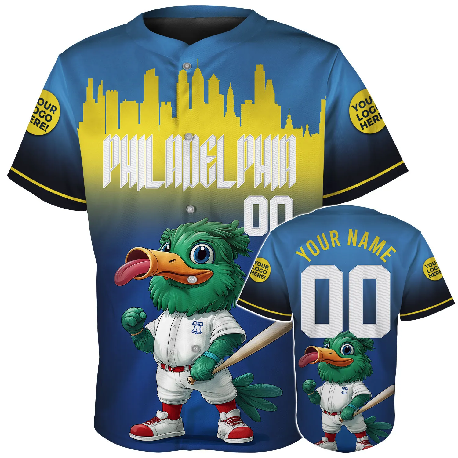 Philadelphia Skyline Baseball Mascot Custom Name Baseball Jerseys For Men & Women