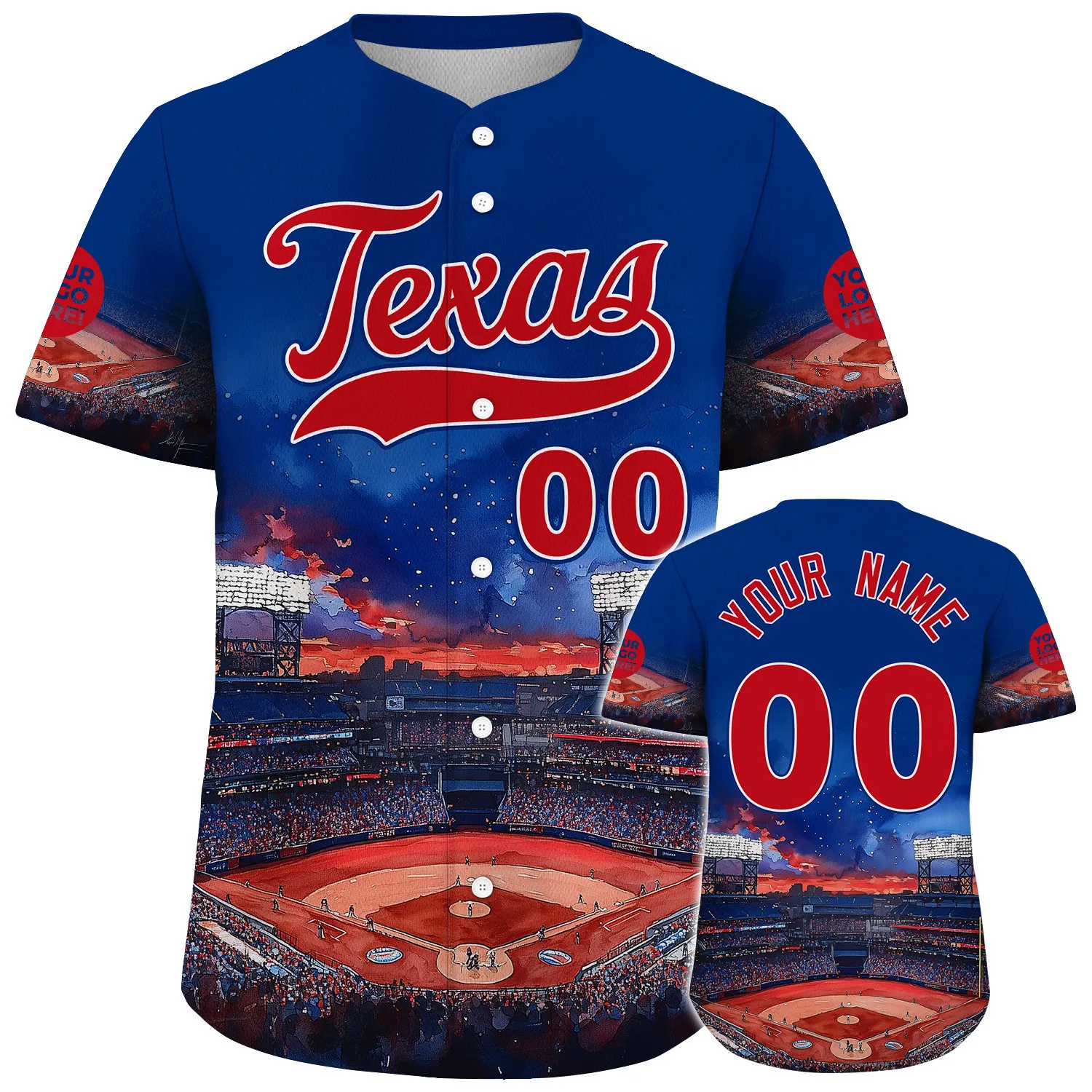 Red Blue Texas Arlington City Globe Life Field Night Match Custom Name Baseball Jerseys For Men & Women