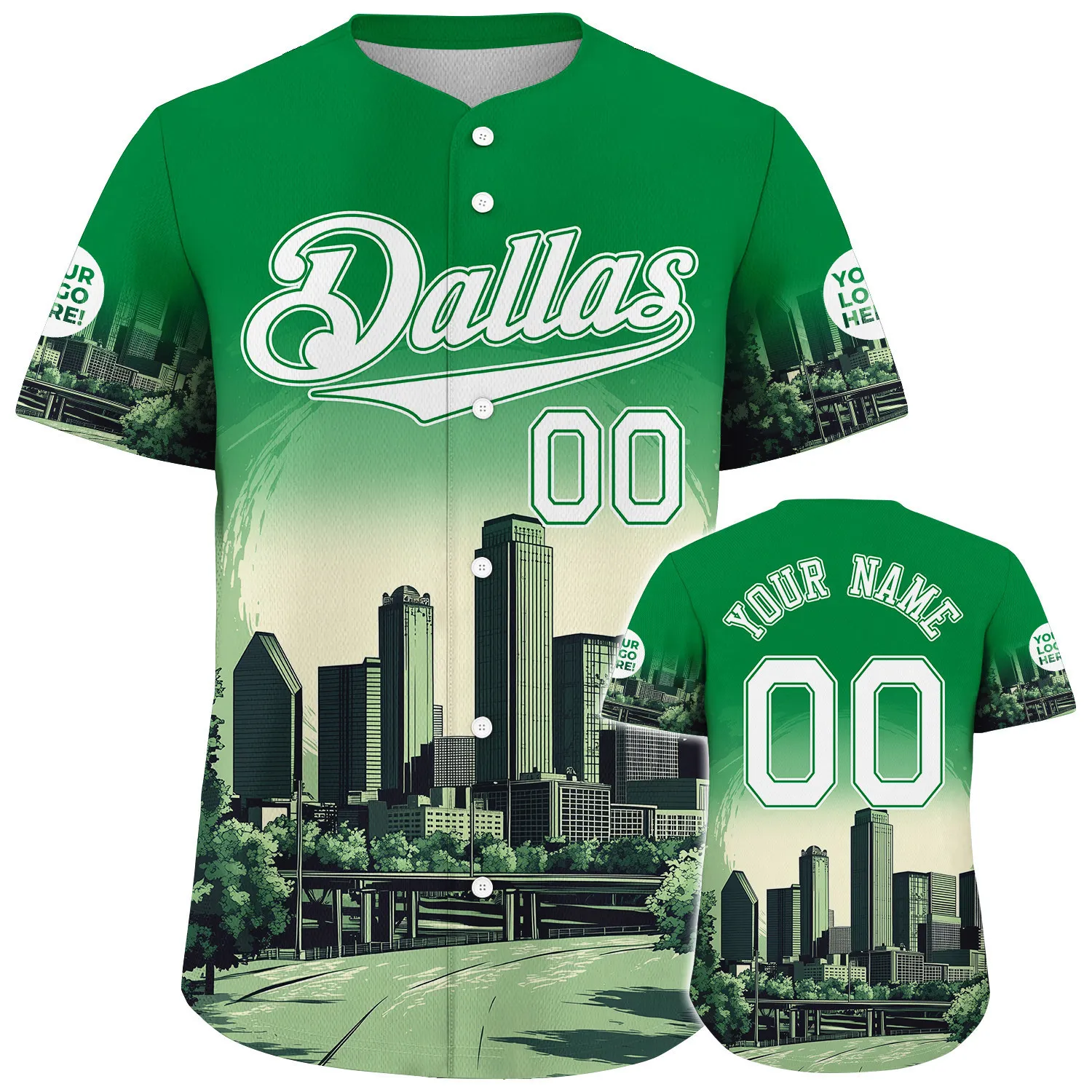 White Victory Green Dallas City JPMorgan Chase Tower Custom Name Baseball Jerseys For Men & Women