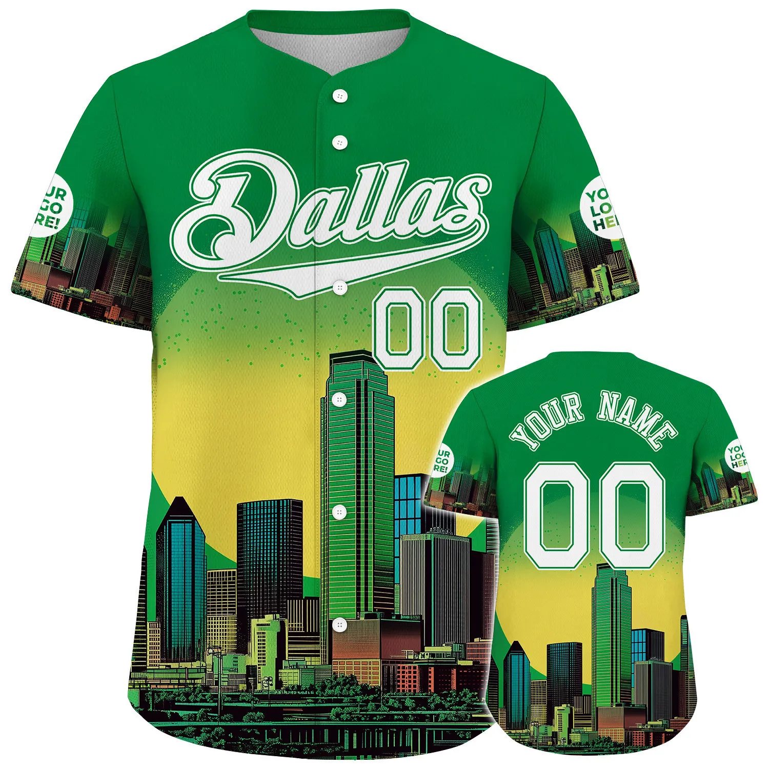 White Victory Green Dallas City JPMorgan Chase Tower Giant Sun Custom Name Baseball Jerseys For Men & Women