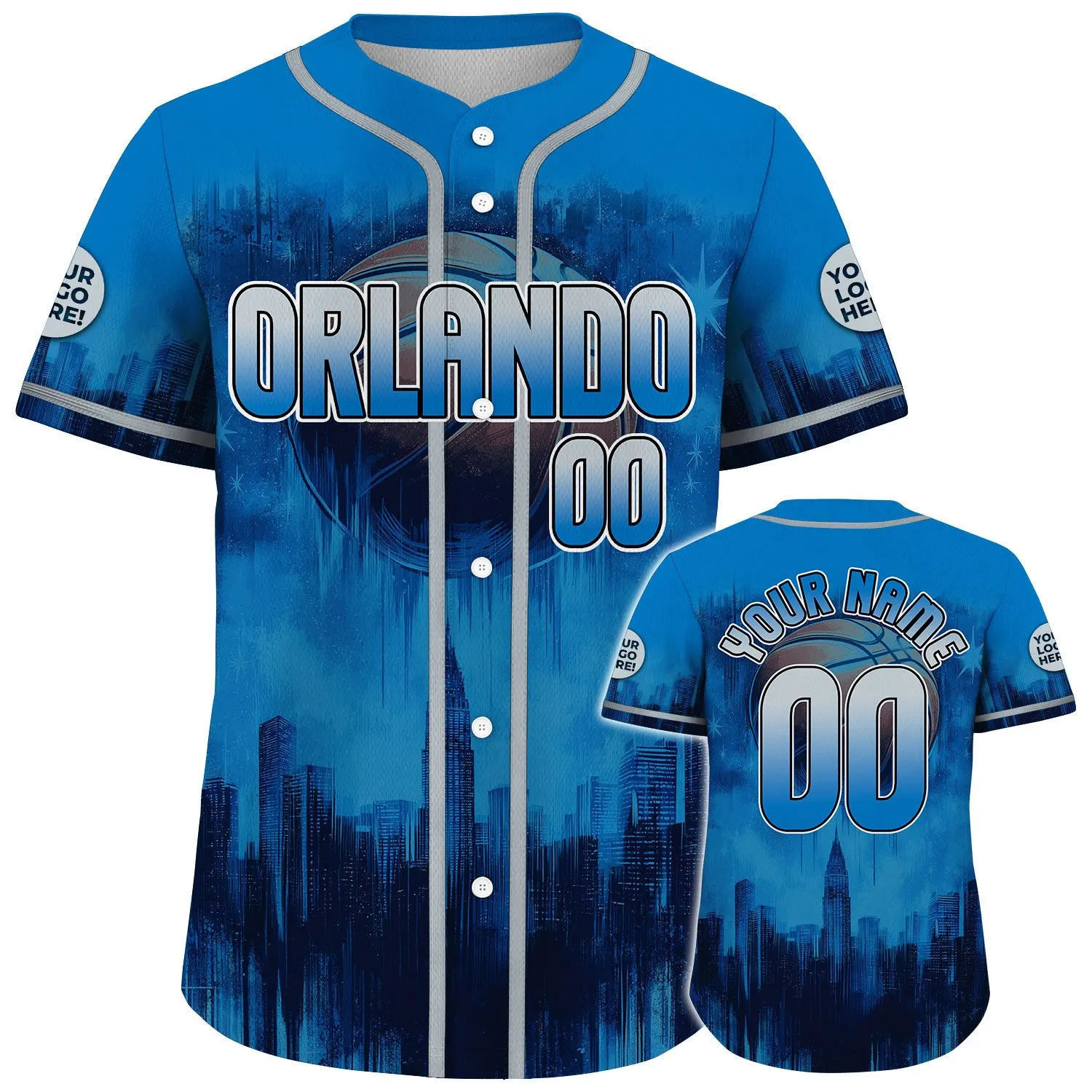 Blue Navy Orlando Giant Basketball Skyline Fiery Sunset Custom Name Baseball Jerseys For Men & Women