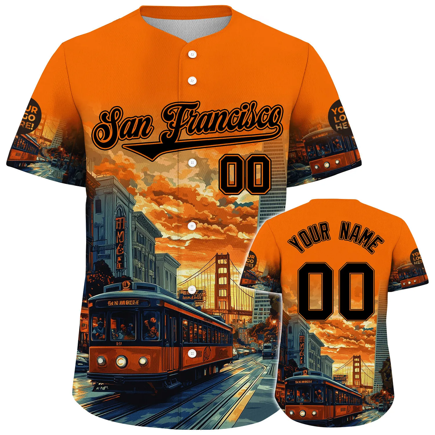 Black Orange California San Francisco City Golden Gate Bridge Francisco Calbe Car In City Custom Name Baseball Jerseys For Men & Women