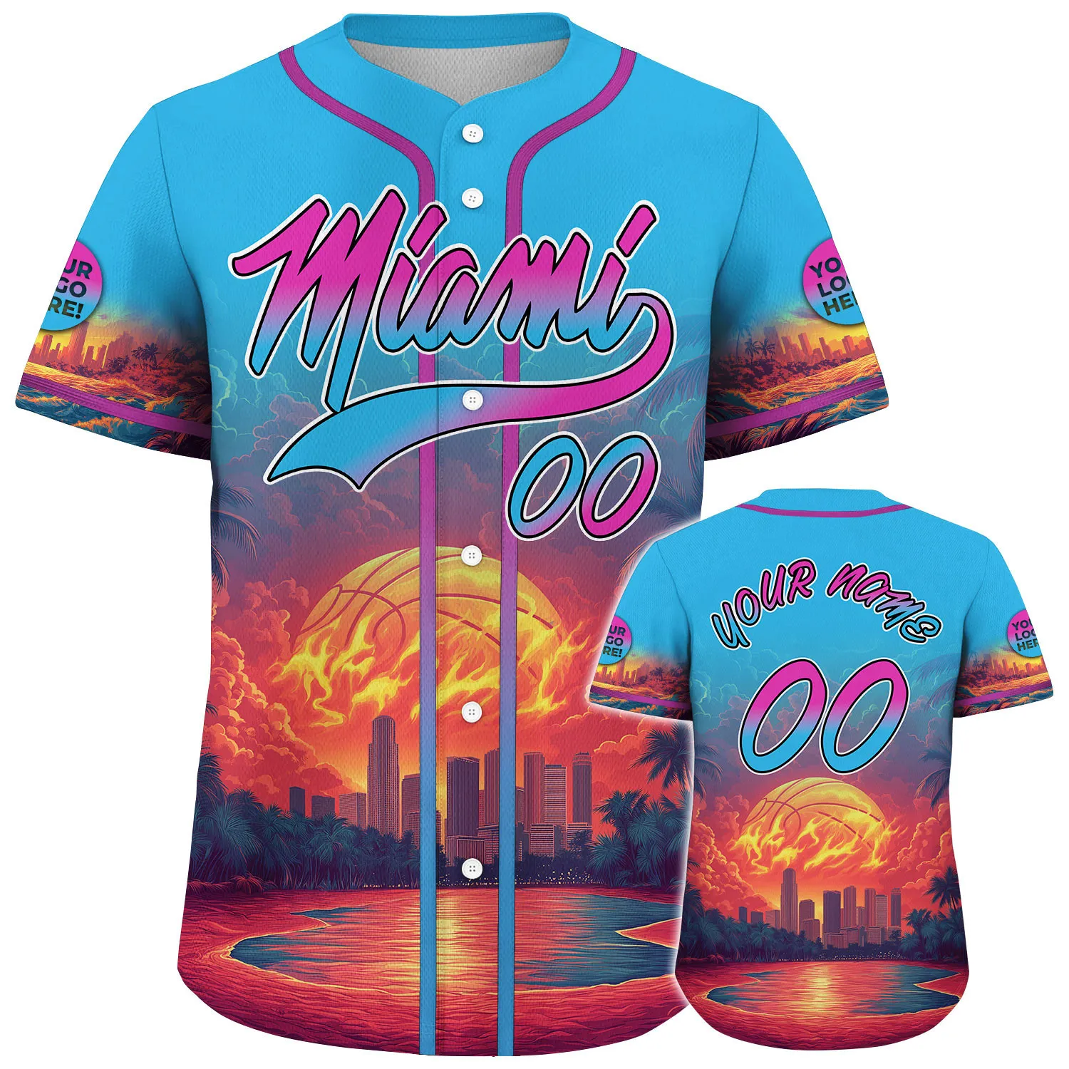 Blue Navy Orlando Giant Basketball Skyline Fiery Sunset Custom Name Baseball Jerseys For Men & Women