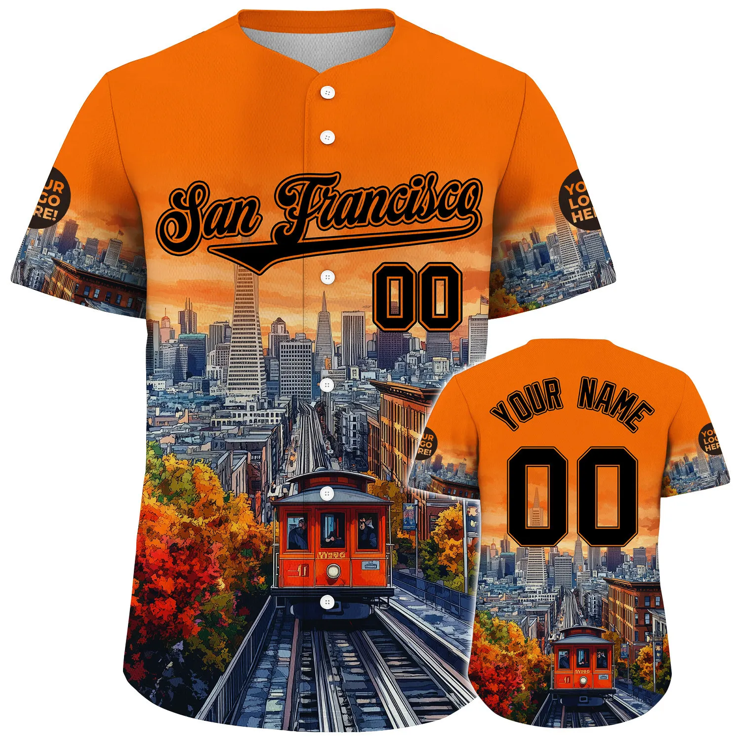 Black Orange California San Francisco City Transamerica Pyramid Francisco Calbe Car Uphill Custom Name Baseball Jerseys For Men & Women