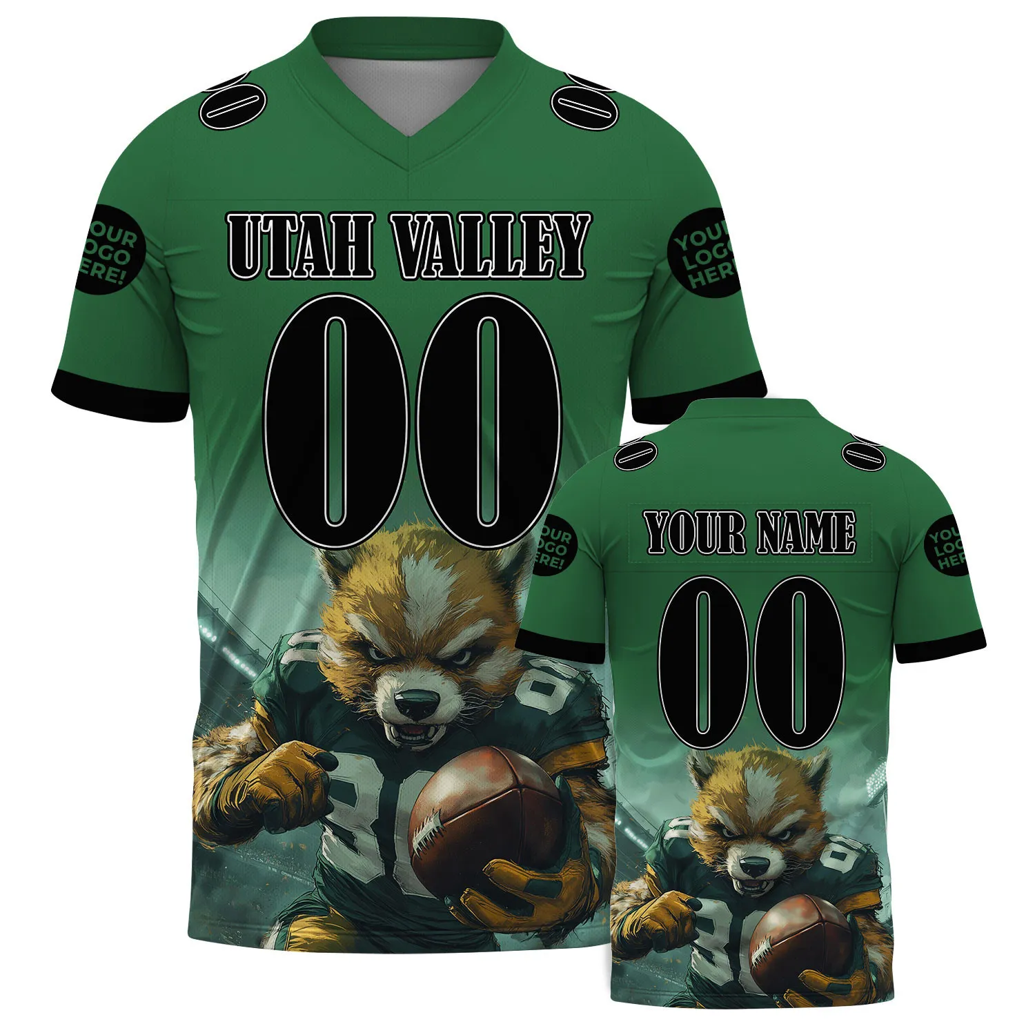 Black Green Utah Valley Fierce Wolverine Player Custom Name Football Jersey For Men & Women