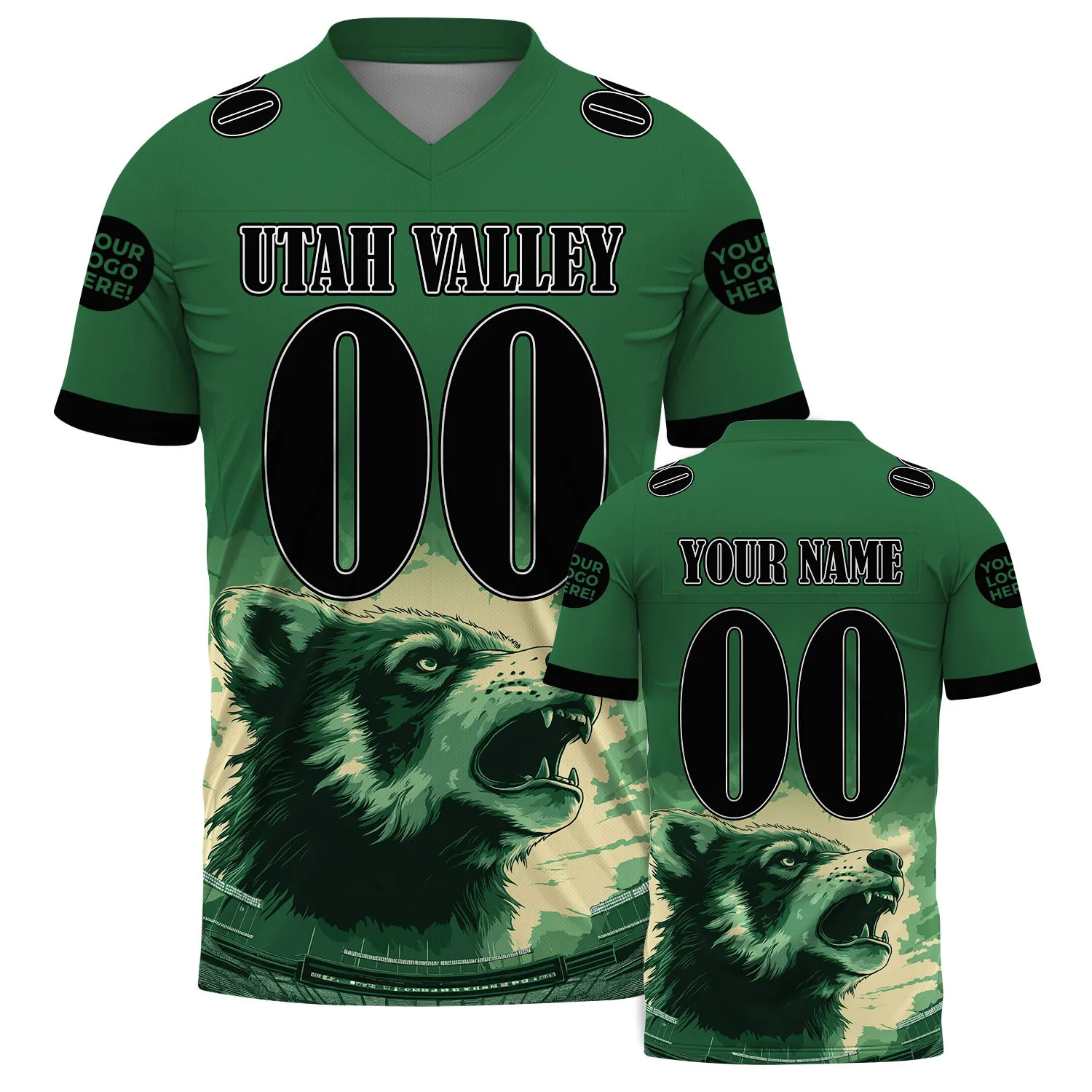Black Green Utah Valley Giant Wolverine Stadium Custom Name Football Jersey For Men & Women