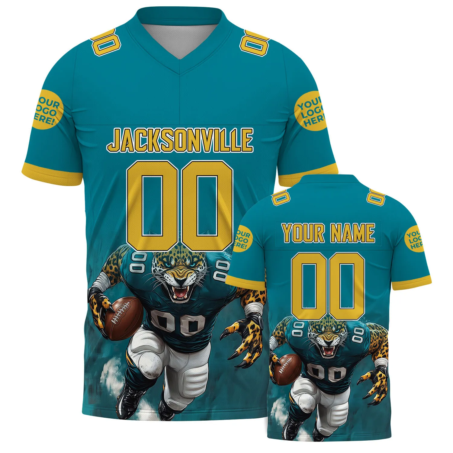 Gold Teal Jacksonville Florida Squeak Jaguar Player Custom Name Football Jersey For Men & Women