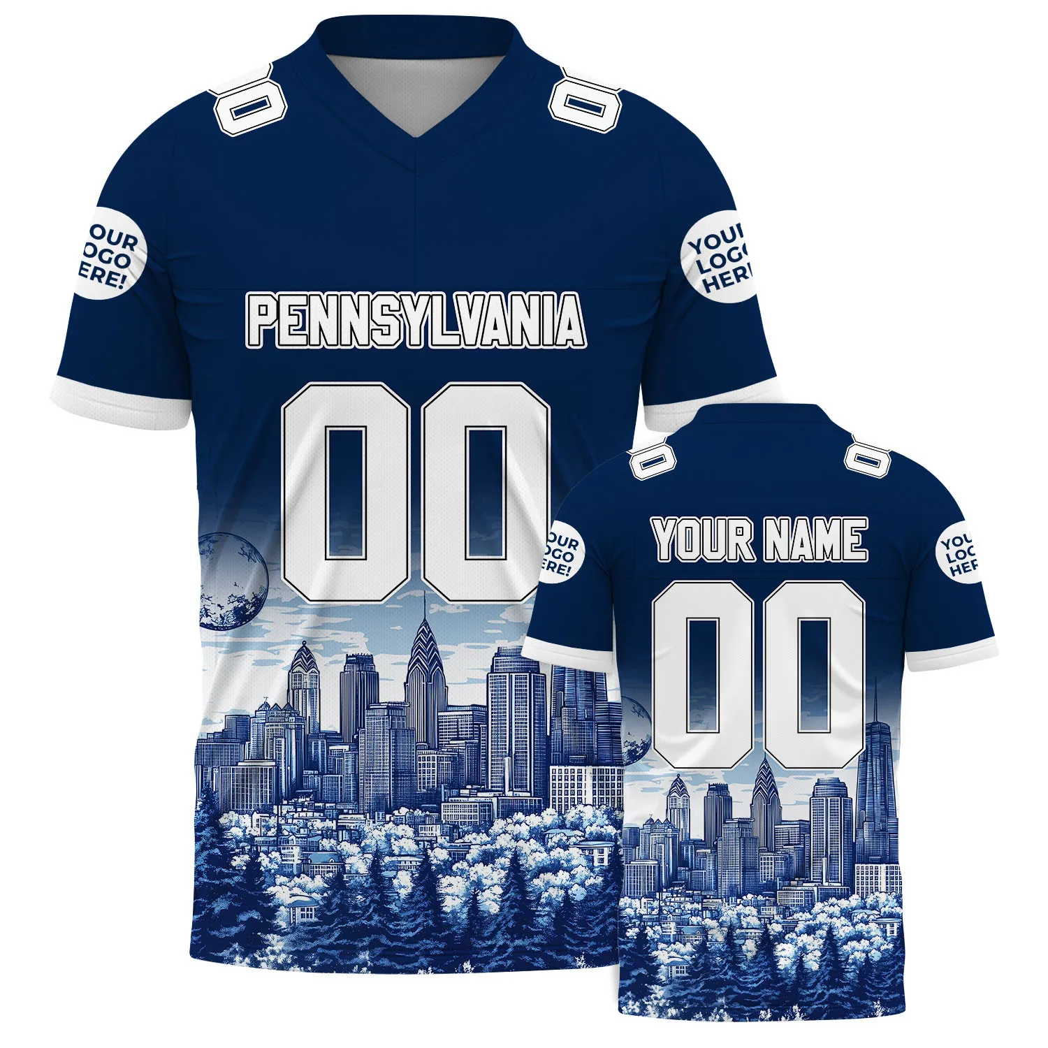 White Navy Pennsylvania Liberty Place Comcast Center City Piny Custom Name Football Jersey For Men & Women
