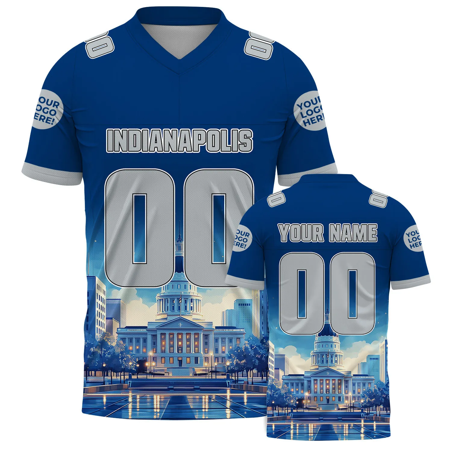Gray Blue Indianapolis Indiana State Capitol Charming Day Custom Name Football Jersey For Men & Women