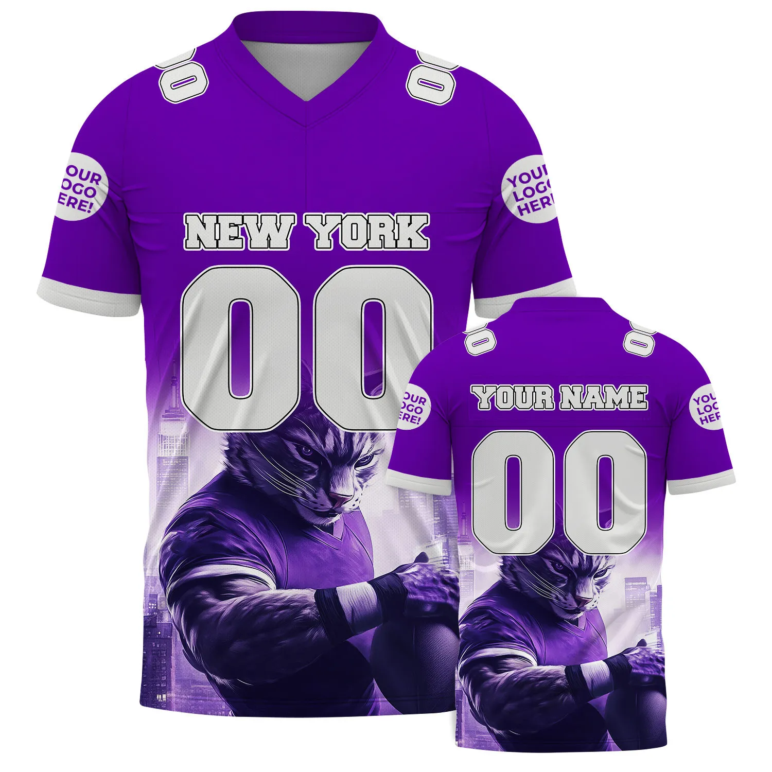 Gray Purple New York Sleek Bobcat Player Custom Name Football Jersey For Men & Women