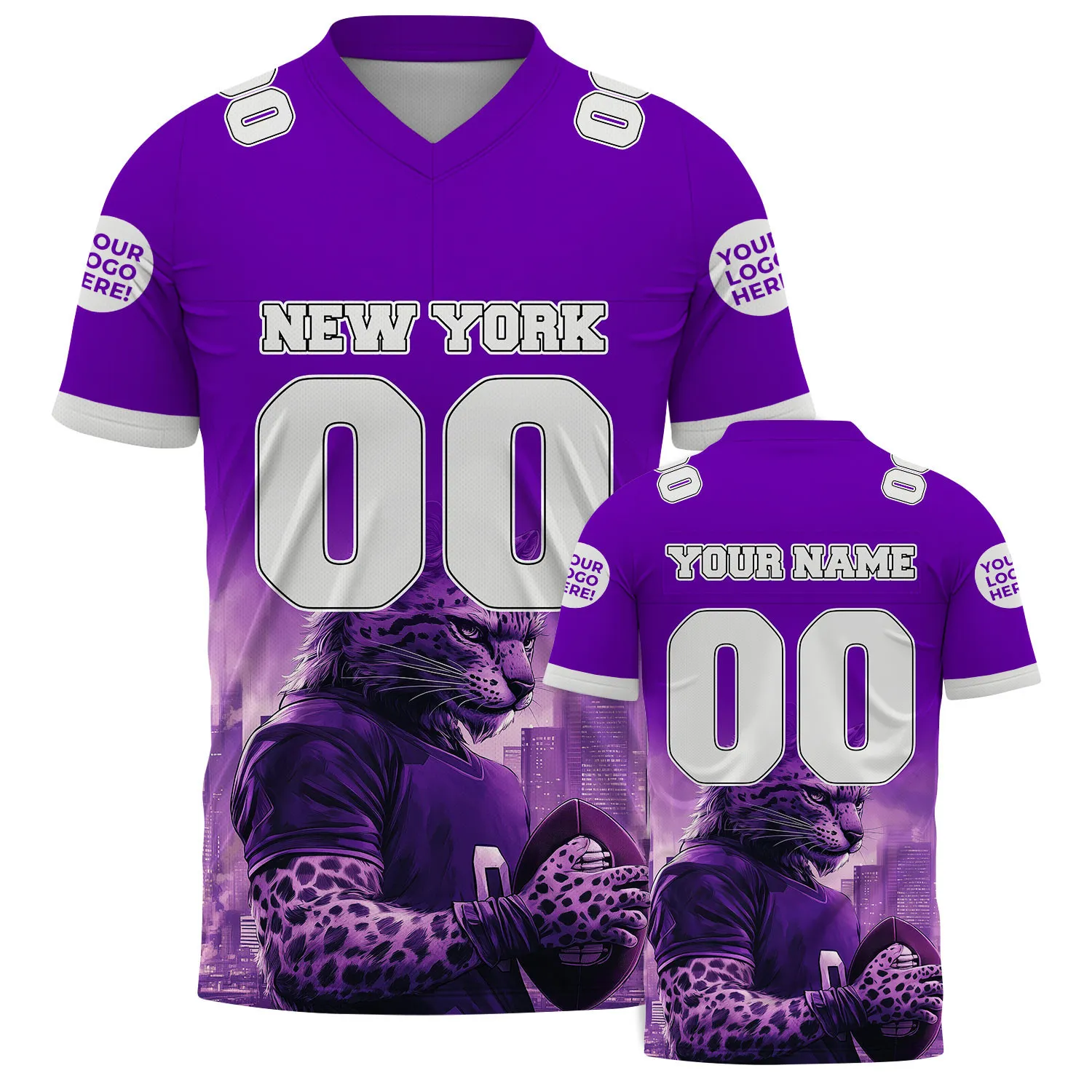 Gray Purple New York Fierce Bobcat Player Custom Name Football Jersey For Men & Women