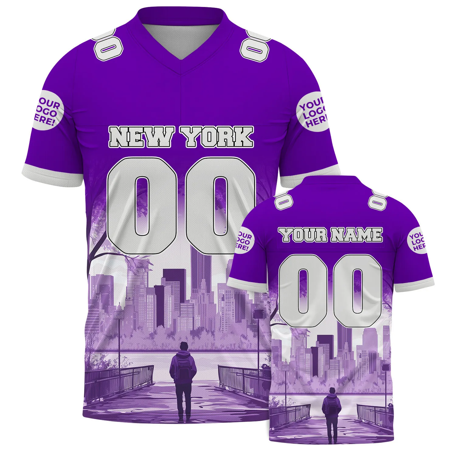 Gray Purple New York One World Trade Walking Street Custom Name Football Jersey For Men & Women
