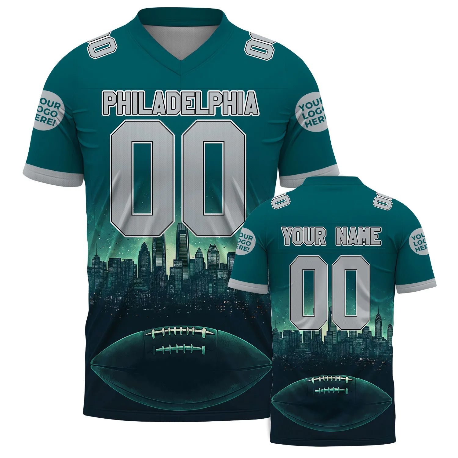 Silver Midnight Green Philadelphia Pennsylvania Comcast Center City Night Custom Name Football Jersey For Men & Women