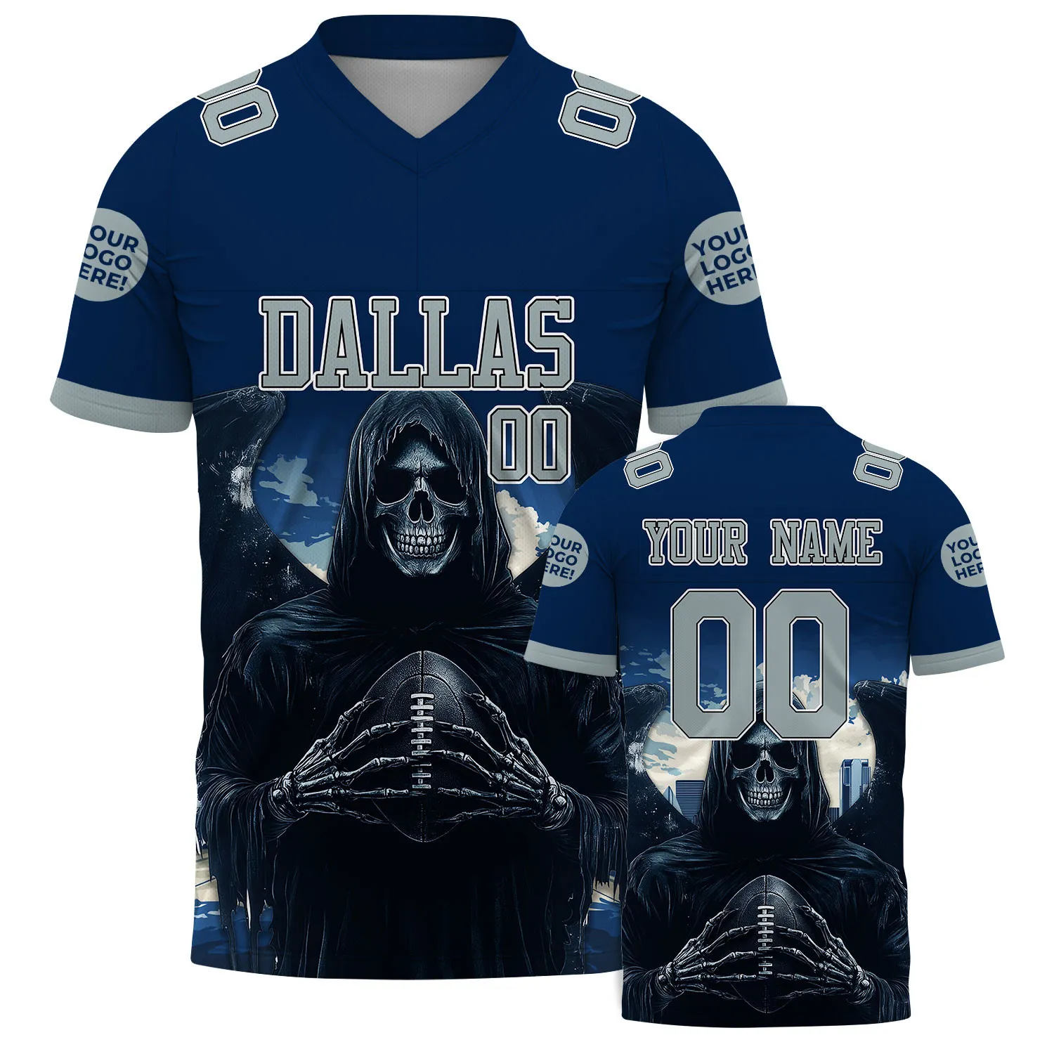 Navy Gray Dallas Grim Reaper Hold Football Football Jersey For Men & Women