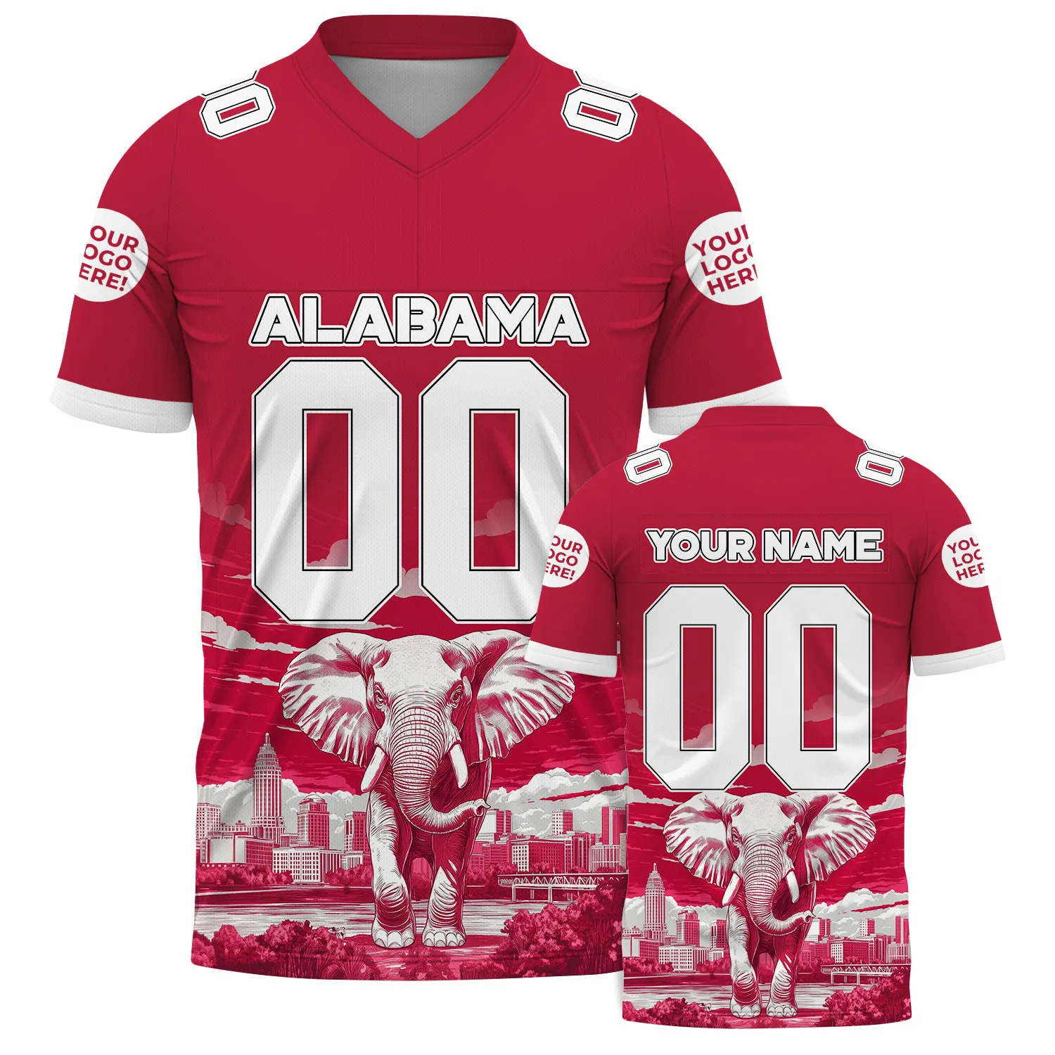 Crimson White Alabama Sleek Elephant City Backdrop Football Jersey For Men & Women