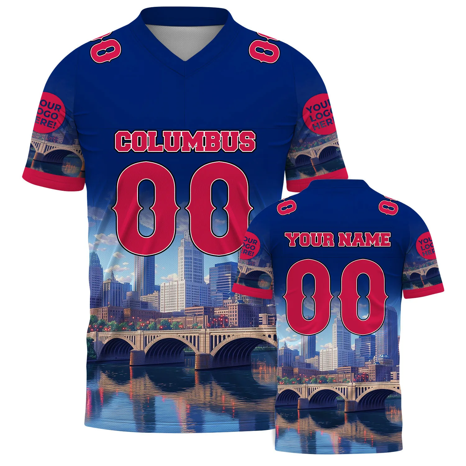 Navy Red Ohio Columbus Rich Street Bridge Charming Day Football Jersey For Men & Women