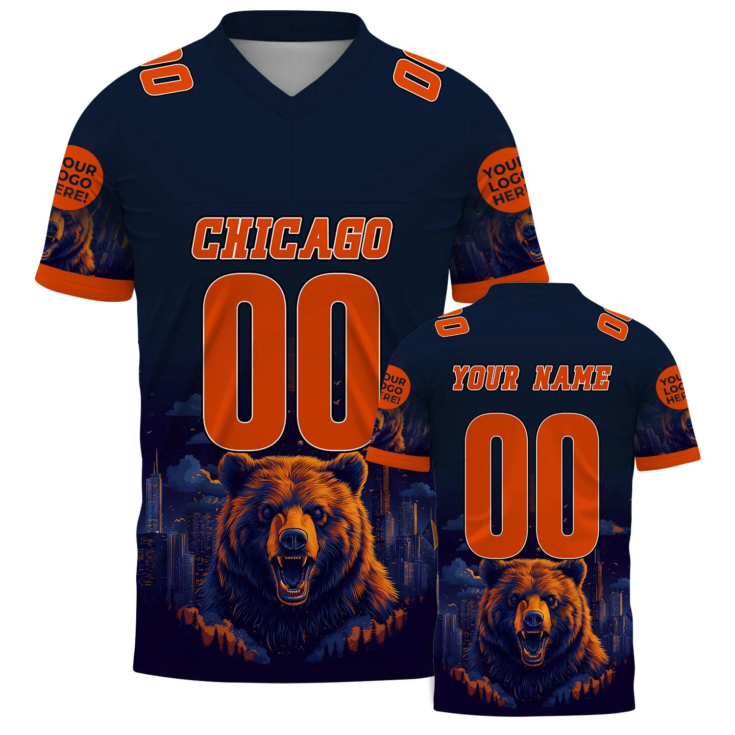 Navy Burnt Orange Chicago Illnois Sleek Big Bear City Backdrop Football Jersey For Men & Women
