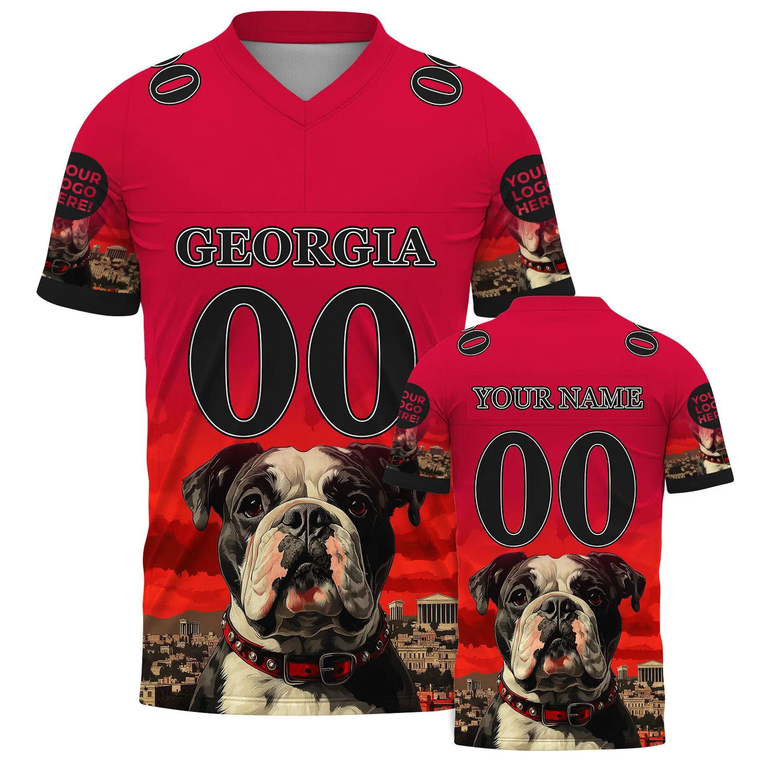Red Black Georgia Bulldog City Backdrop Football Jersey For Men & Women