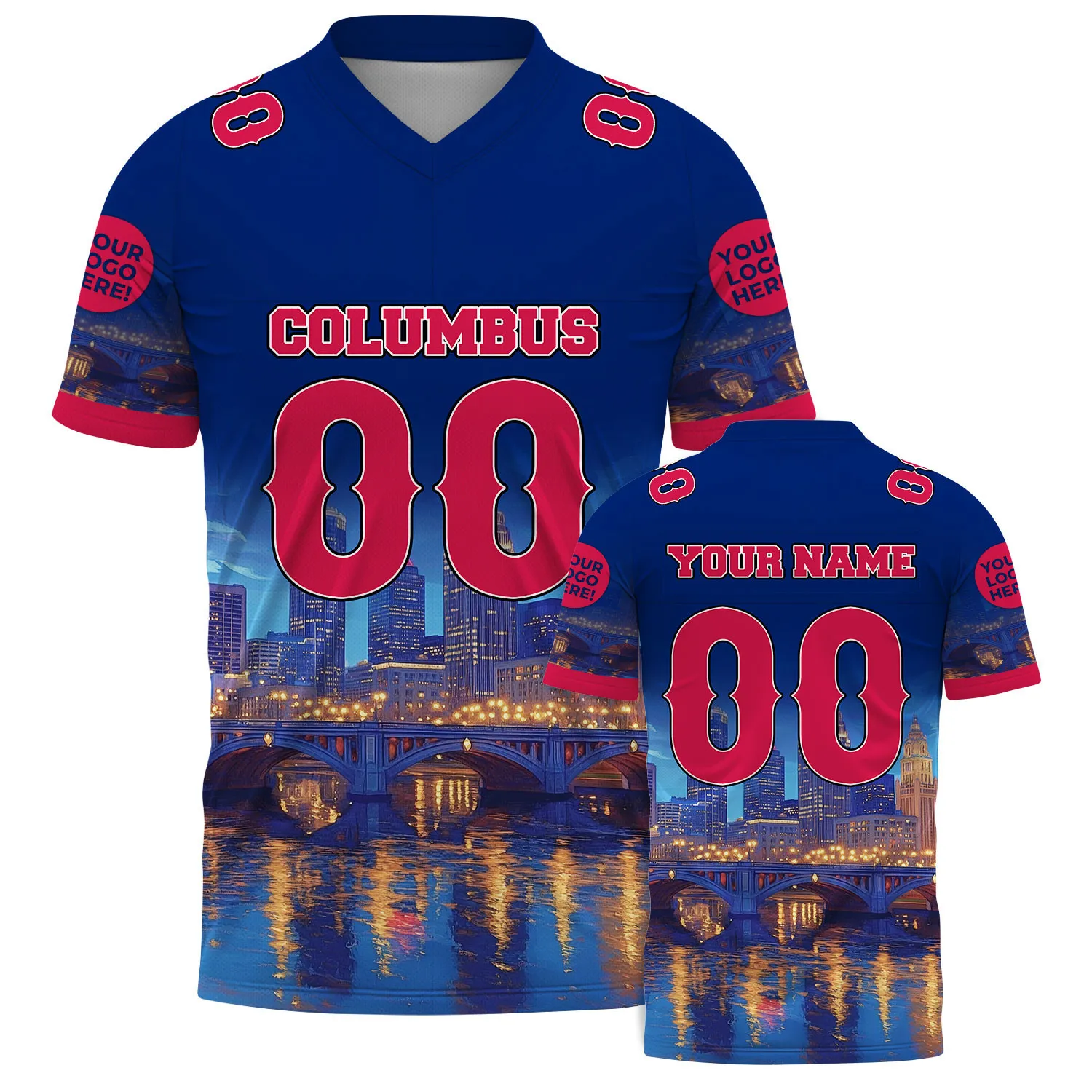 Navy Red Ohio Columbus Rich Street Bridge City Night Football Jersey For Men & Women