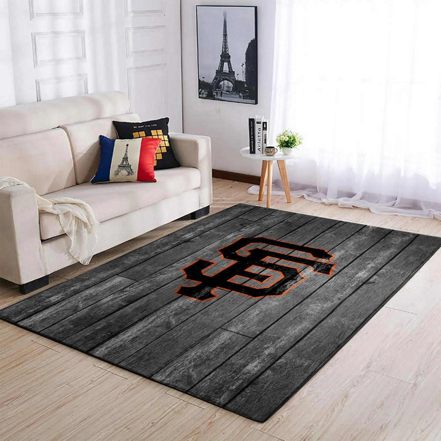 San Francisco Giants MLB Team Logo Grey Wooden Style Style Nice Gift Rectangle Area Rugs Carpet For Living Room, Bedroom, Kitchen Rugs, Non-Slip Carpet 802LX-9887