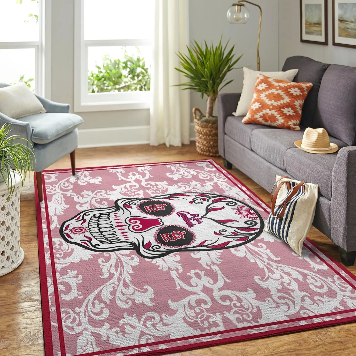 St Louis Cardinals MLB Team Logo Skull Style Nice Gift Rectangle Area Rugs Carpet For Living Room, Bedroom, Kitchen Rugs, Non-Slip Carpet 579OV-5691