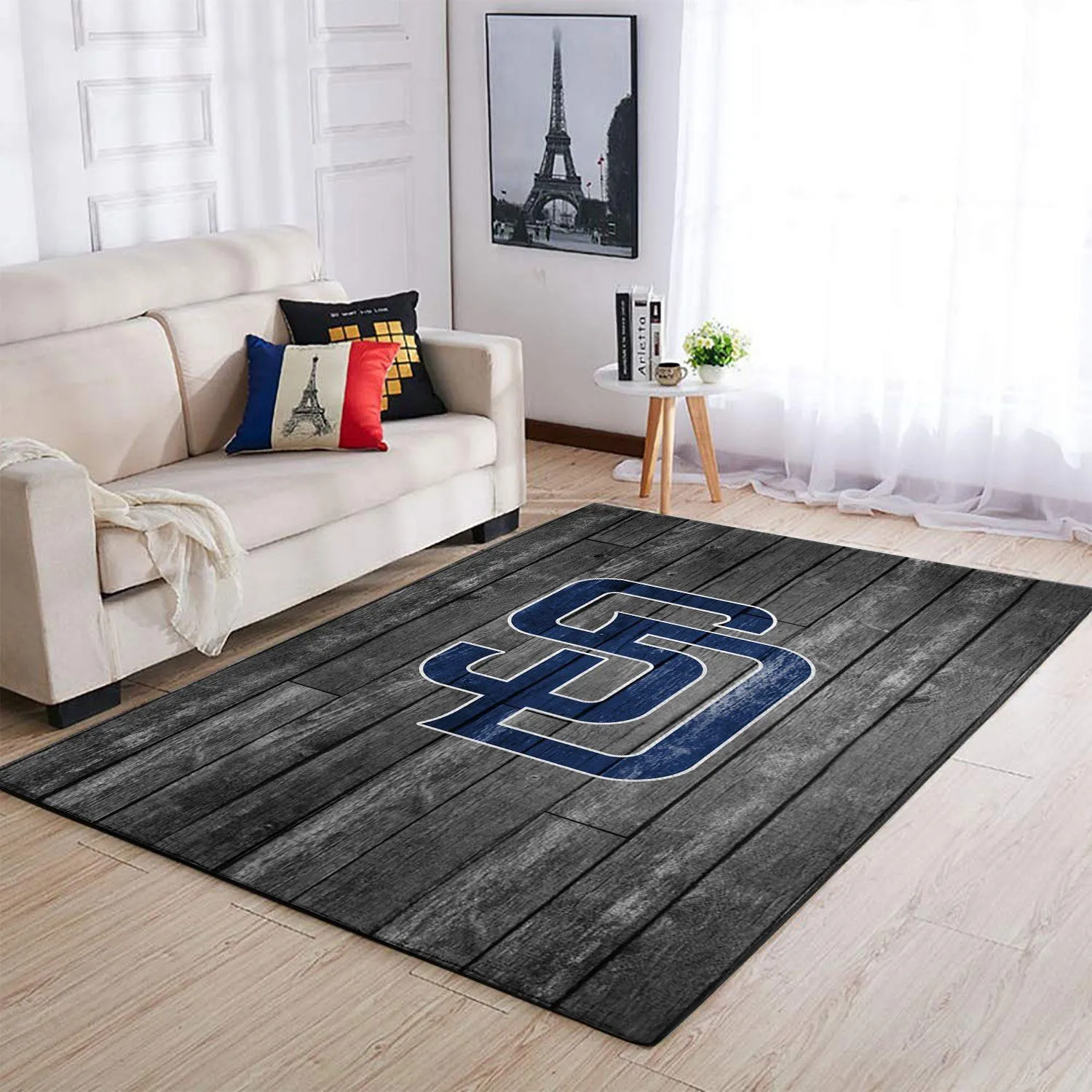 San Diego Padres MLB Team Logo Grey Wooden Style Style Nice Gift Rectangle Area Rugs Carpet For Living Room, Bedroom, Kitchen Rugs, Non-Slip Carpet 731LO-8248