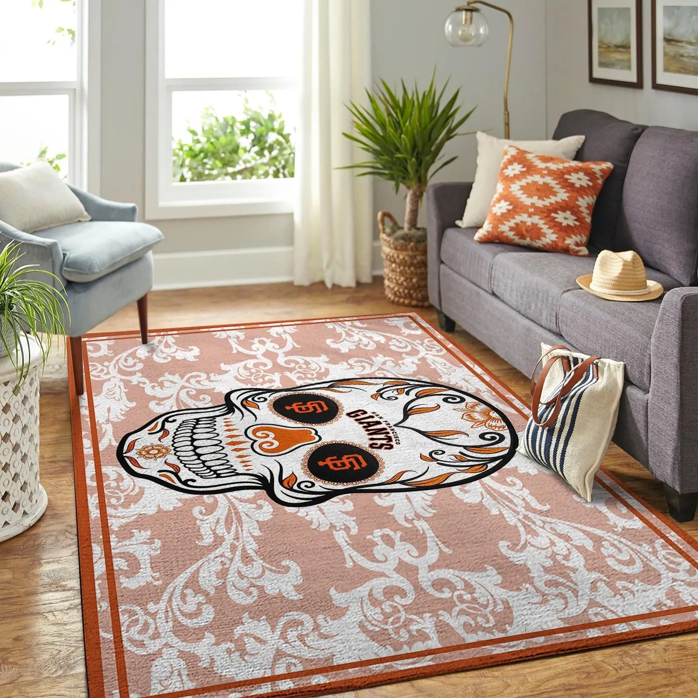 San Francisco Giants MLB Team Logo Skull Style Nice Gift Rectangle Area Rugs Carpet For Living Room, Bedroom, Kitchen Rugs, Non-Slip Carpet 272NR-3245