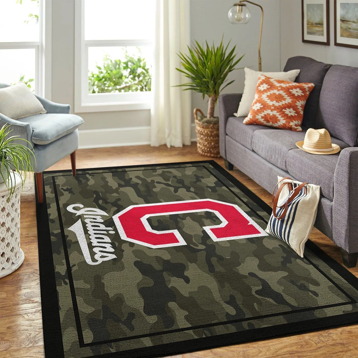 Cleveland Indians MLB Team Logo Camo Style Nice Gift Home Decor Rectangle Area Rug Indoor Outdoor Rugs 572DK-9126