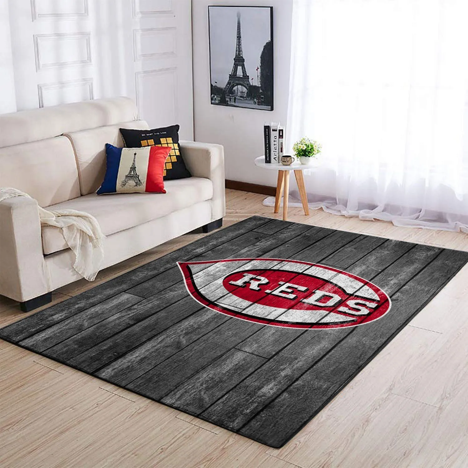 Cincinnati Reds MLB Team Logo Grey Wooden Style Style Nice Gift Home Decor Rectangle Area Rug Indoor Outdoor Rugs 159AJ-6461