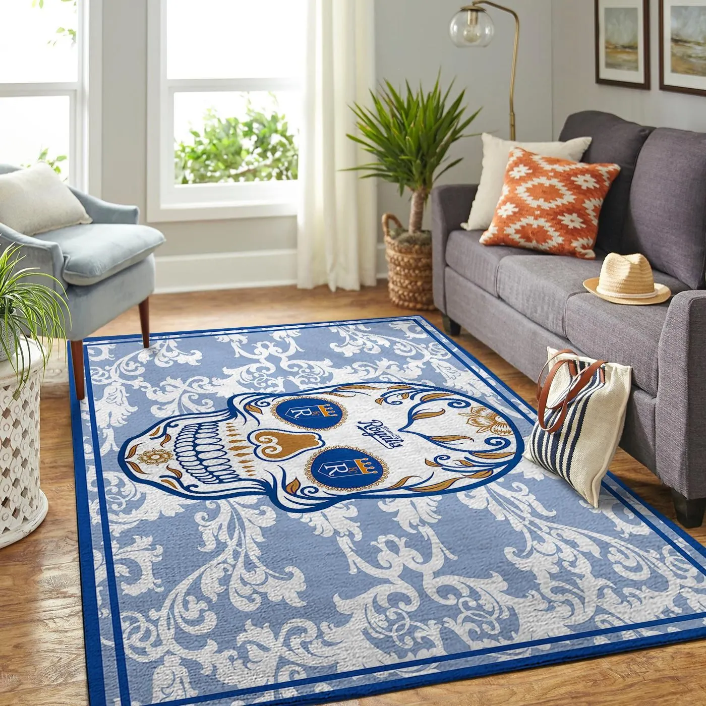 Kansas City Royals MLB Team Logo Skull Rectangle Rug Decor Area Rugs For Living Room Bedroom Kitchen Rugs Home Carpet Flooring 528RX-4253