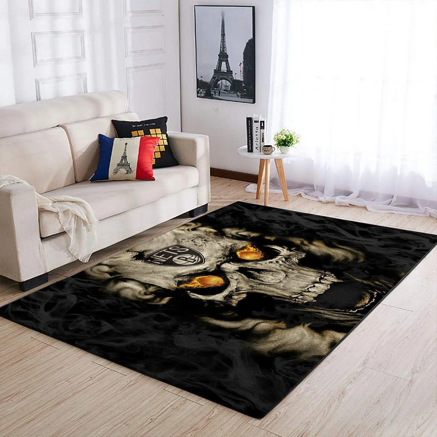 Brooklyn Nets NBA Team Logo Skull Style Area Rugs For Living Room Rectangle Rug Bedroom Rugs Carpet Flooring Gift 391OX-3457