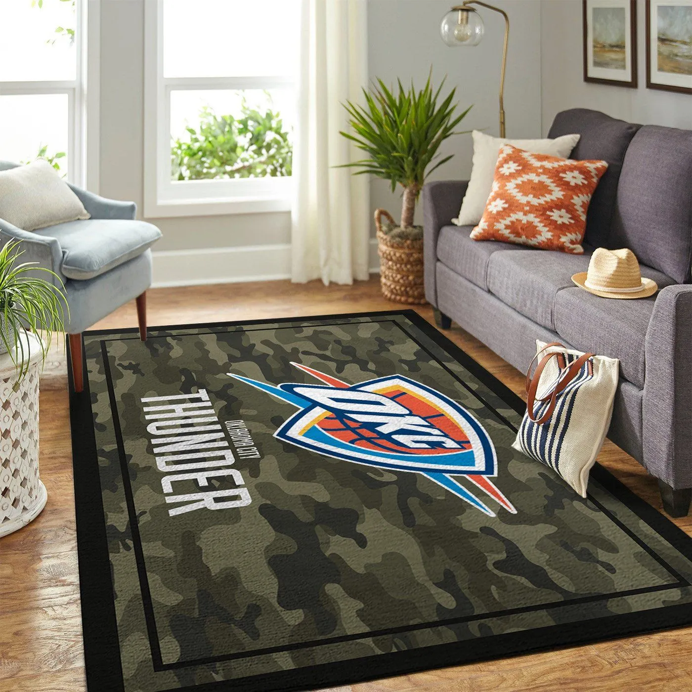 Oklahoma City Thunder NBA Team Logo Camo Style Nice Gift Rectangle Area Rugs Carpet For Living Room, Bedroom, Kitchen Rugs, Non-Slip Carpet 362CN-7183
