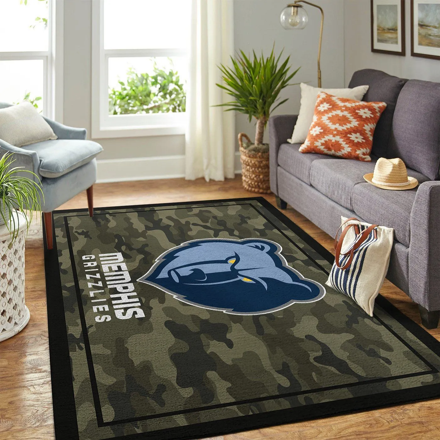 Memphis Grizzlies NBA Team Logo Camo Style Nice Gift Rectangle Area Rugs Carpet For Living Room, Bedroom, Kitchen Rugs, Non-Slip Carpet 242IH-1315