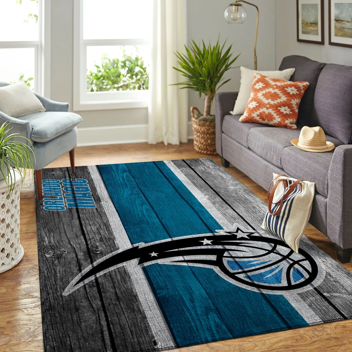 Orlando Magic NBA Team Logo Wooden Style Nice Gift Rectangle Area Rugs Carpet For Living Room, Bedroom, Kitchen Rugs, Non-Slip Carpet 380YD-5227