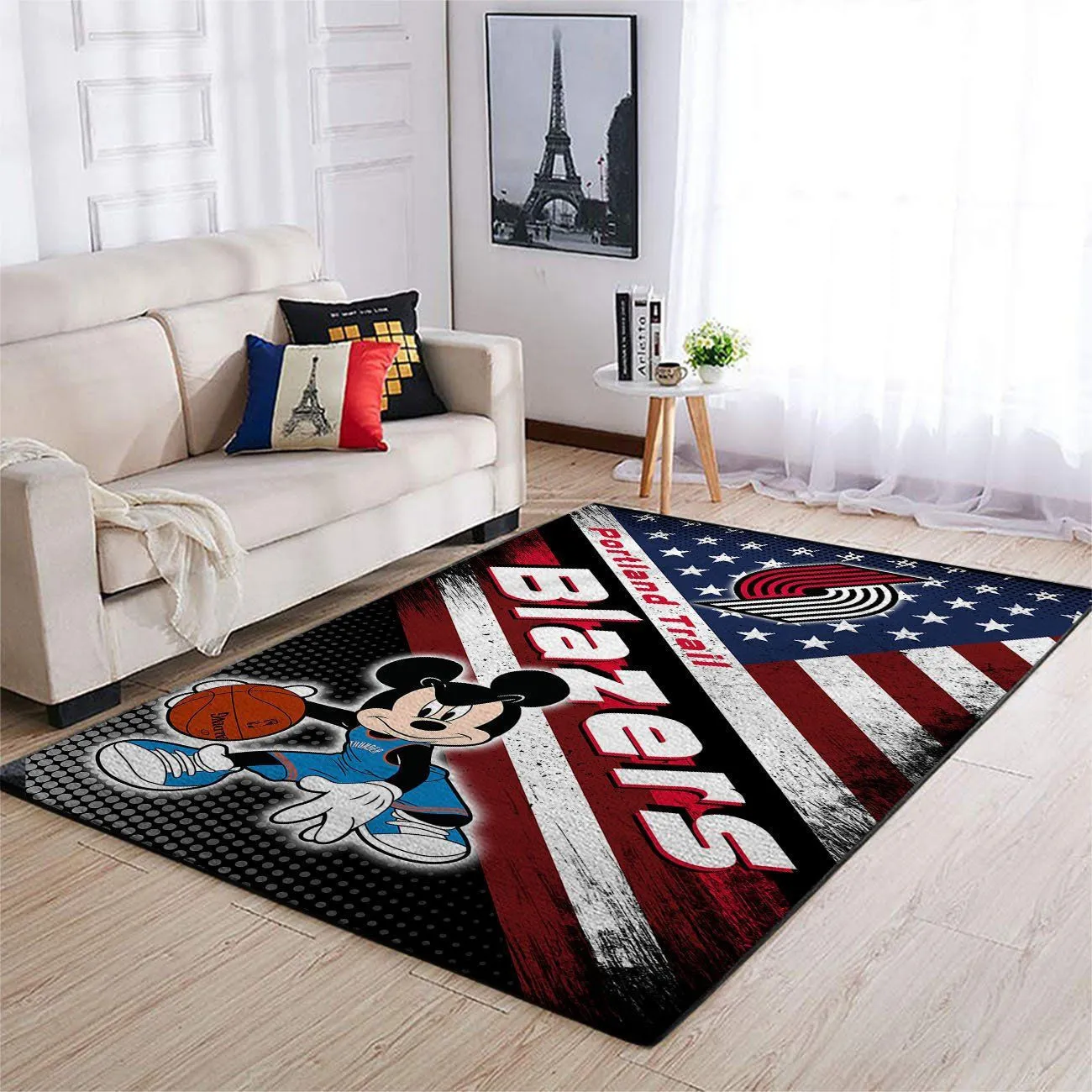 Portland Trail Blazers NBA Team Logo Mickey Us Style Nice Gift Rectangle Area Rugs Carpet For Living Room, Bedroom, Kitchen Rugs, Non-Slip Carpet 221CA-9635