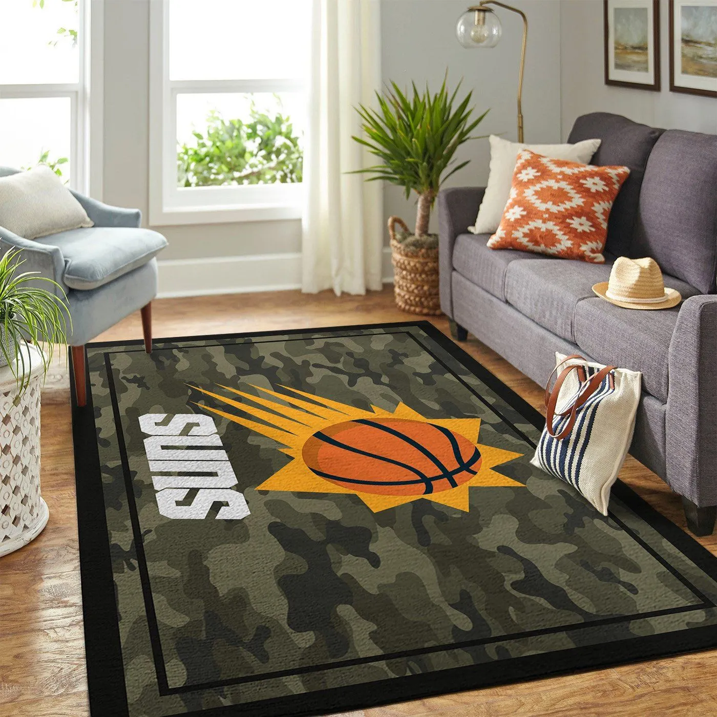 Phoenix Suns NBA Team Logo Camo Style Nice Gift Rectangle Area Rugs Carpet For Living Room, Bedroom, Kitchen Rugs, Non-Slip Carpet 993GT-1556