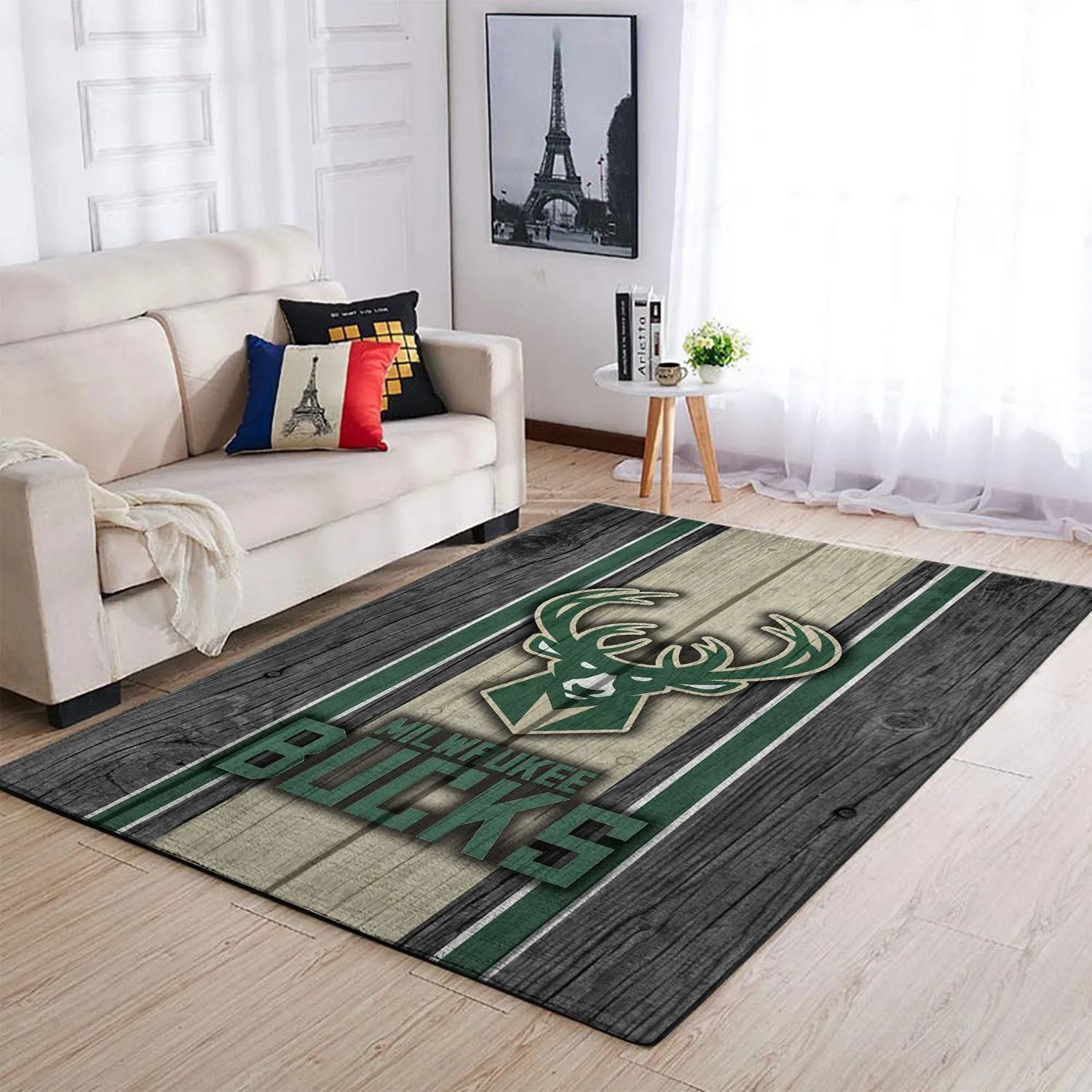 Milwaukee Bucks NBA Team Logo Wooden Style Nice Gift Rectangle Area Rugs Carpet For Living Room, Bedroom, Kitchen Rugs, Non-Slip Carpet 368NS-5781