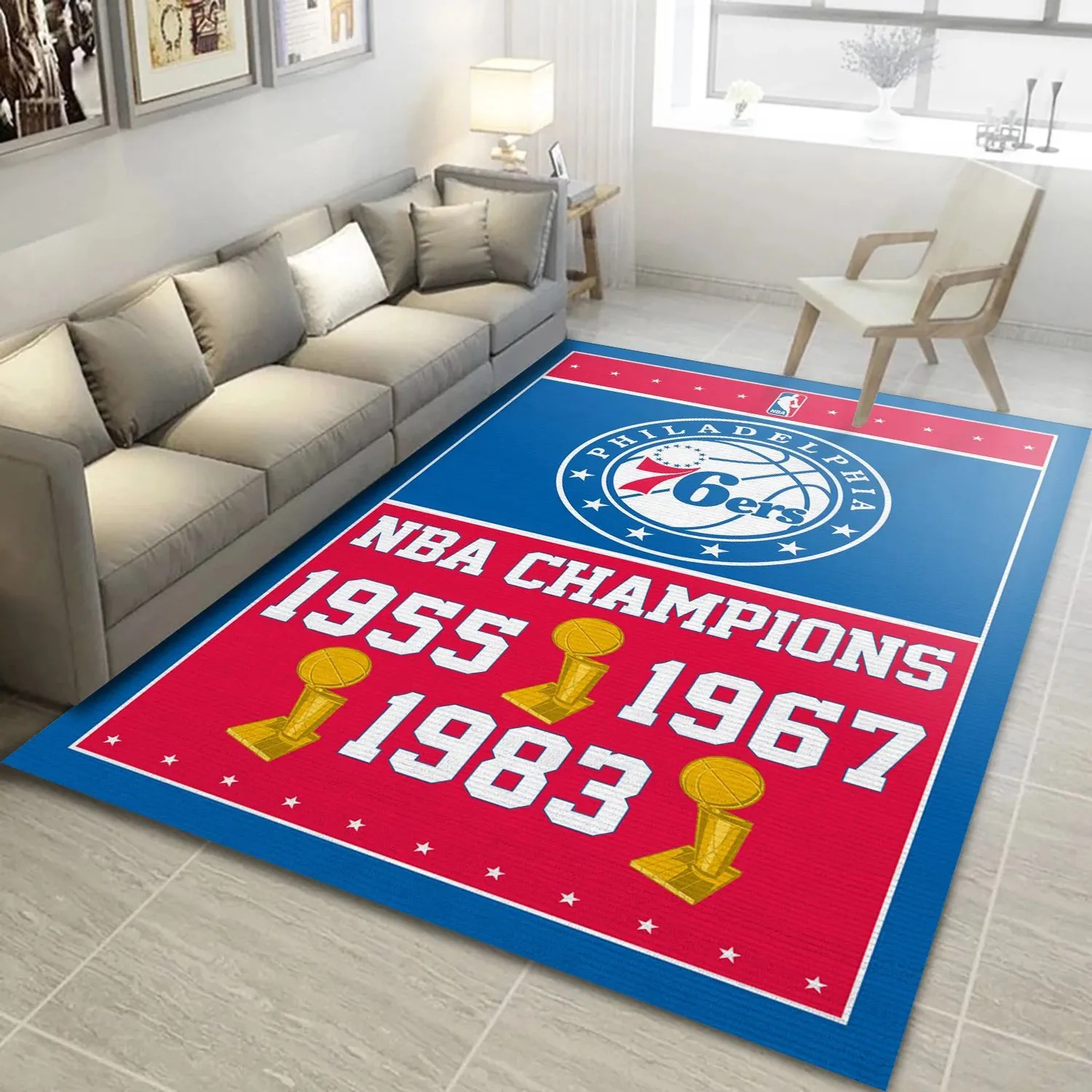 Philadelphia 76ers NBA Finals Champions NBA Reangle Area Rug, Living Room Rug Room Decor Indoor Outdoor Rugs 376YF-9203