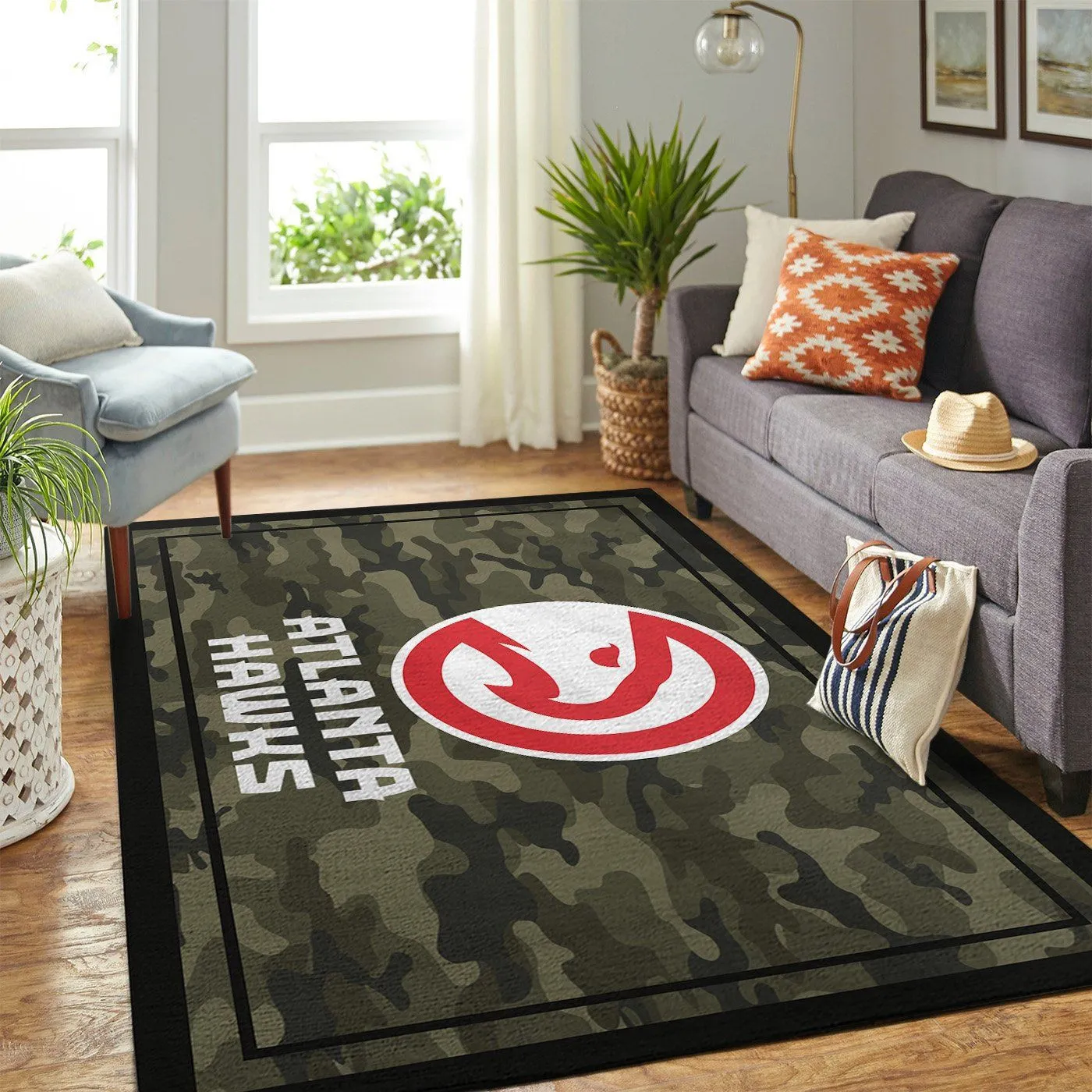 Atlanta Hawks NBA Team Logo Camo Style Area Rugs For Living Room Rectangle Rug Bedroom Rugs Carpet Flooring Gift 885EY-8502