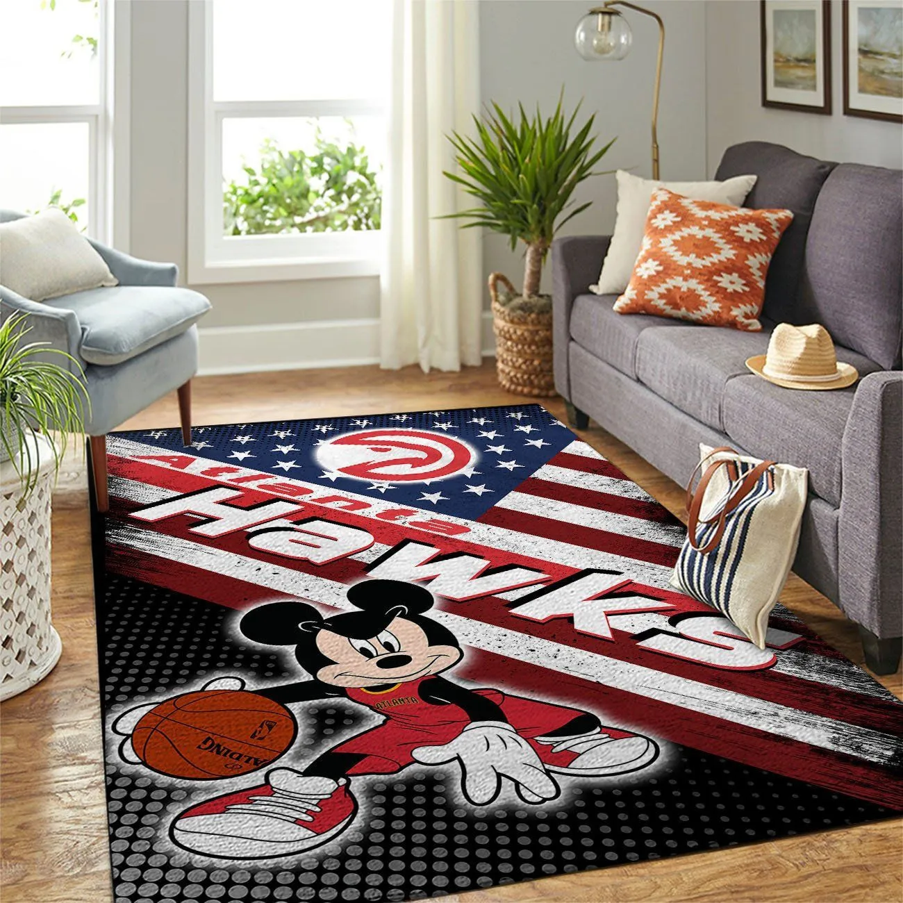 Atlanta Hawks NBA Team Logo Mickey Us Style Area Rugs For Living Room Rectangle Rug Bedroom Rugs Carpet Flooring Gift 398YB-9275