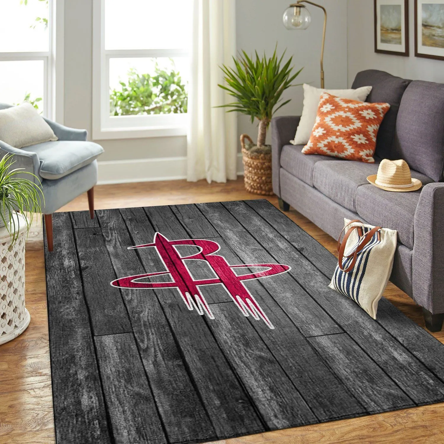 Houston Rockets NBA Team Logo Grey Wooden Style Nice Gift Home Decor Rectangle Area Rug Indoor Outdoor Rugs 610FD-4109