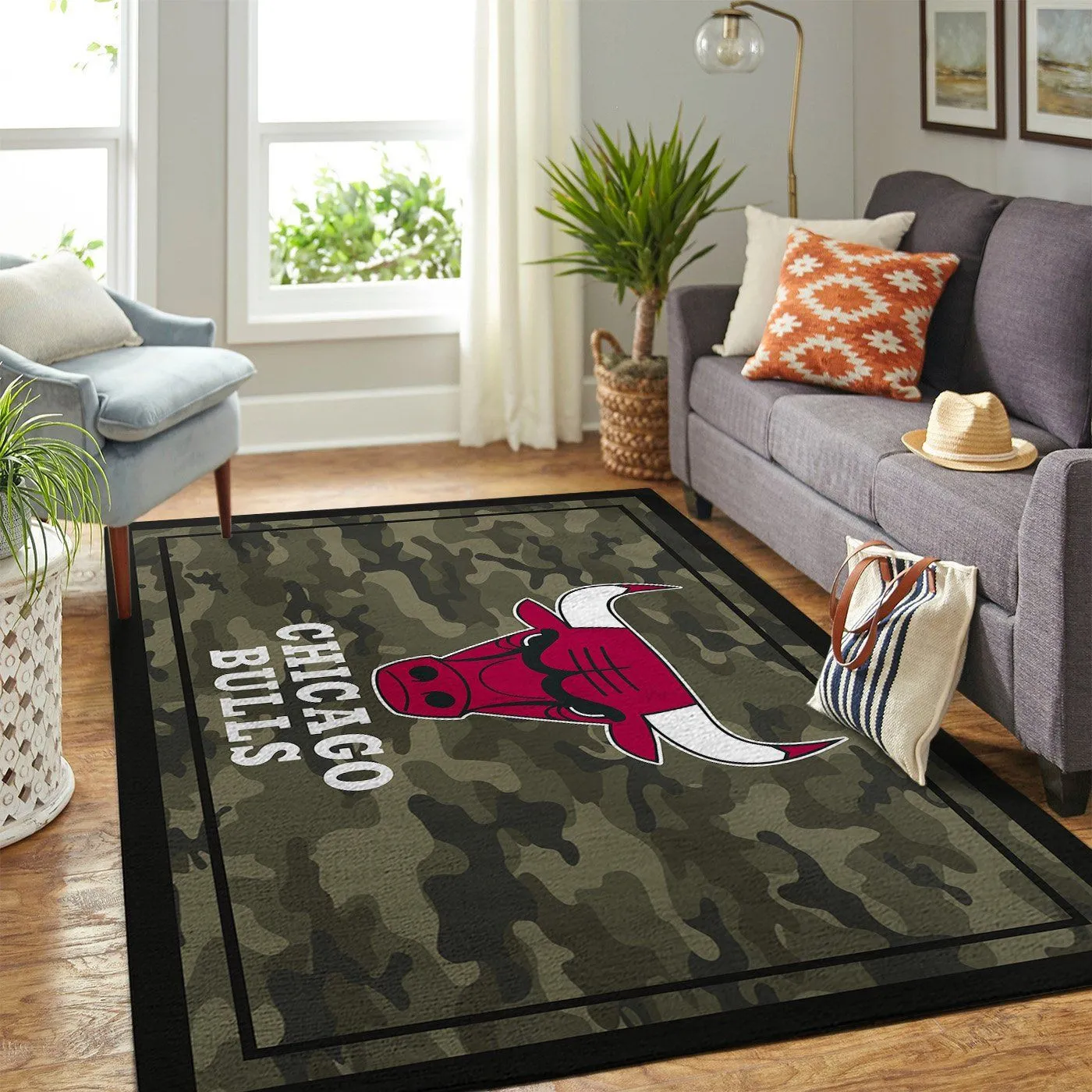 Chicago Bulls NBA Team Logo Camo Style Area Rugs For Living Room Rectangle Rug Bedroom Rugs Carpet Flooring Gift 611GV-1922